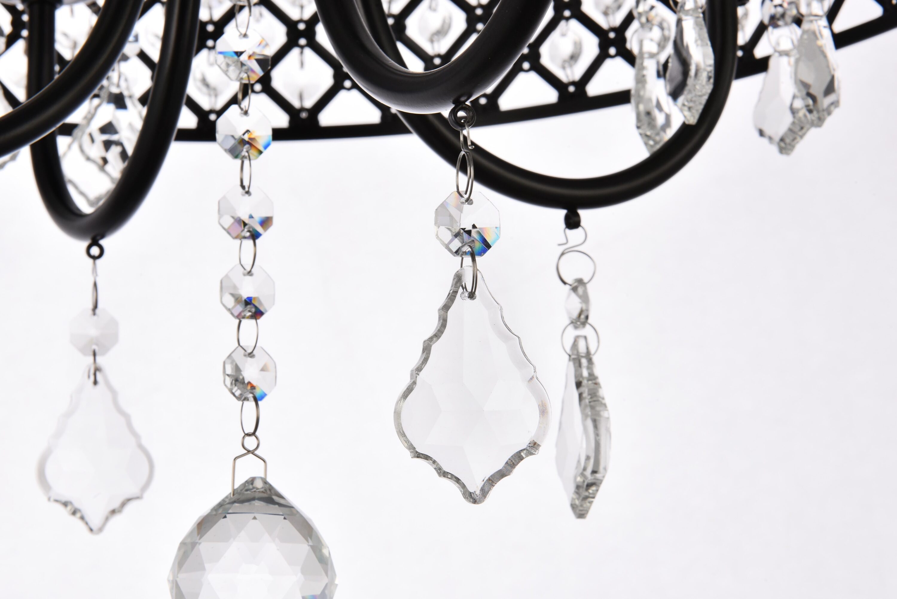 Elegant Crystal and Iron Black Drum Pendant with Lattice Shade