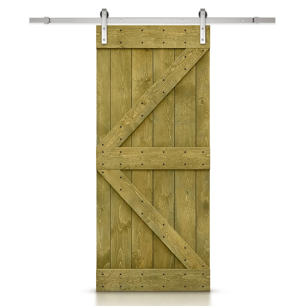 CALHOME TSQ03-SS+ASM-K30DG 30-in x 84-in Jungle green Pine Wood Solid core Single Barn Door (Hardware Included)