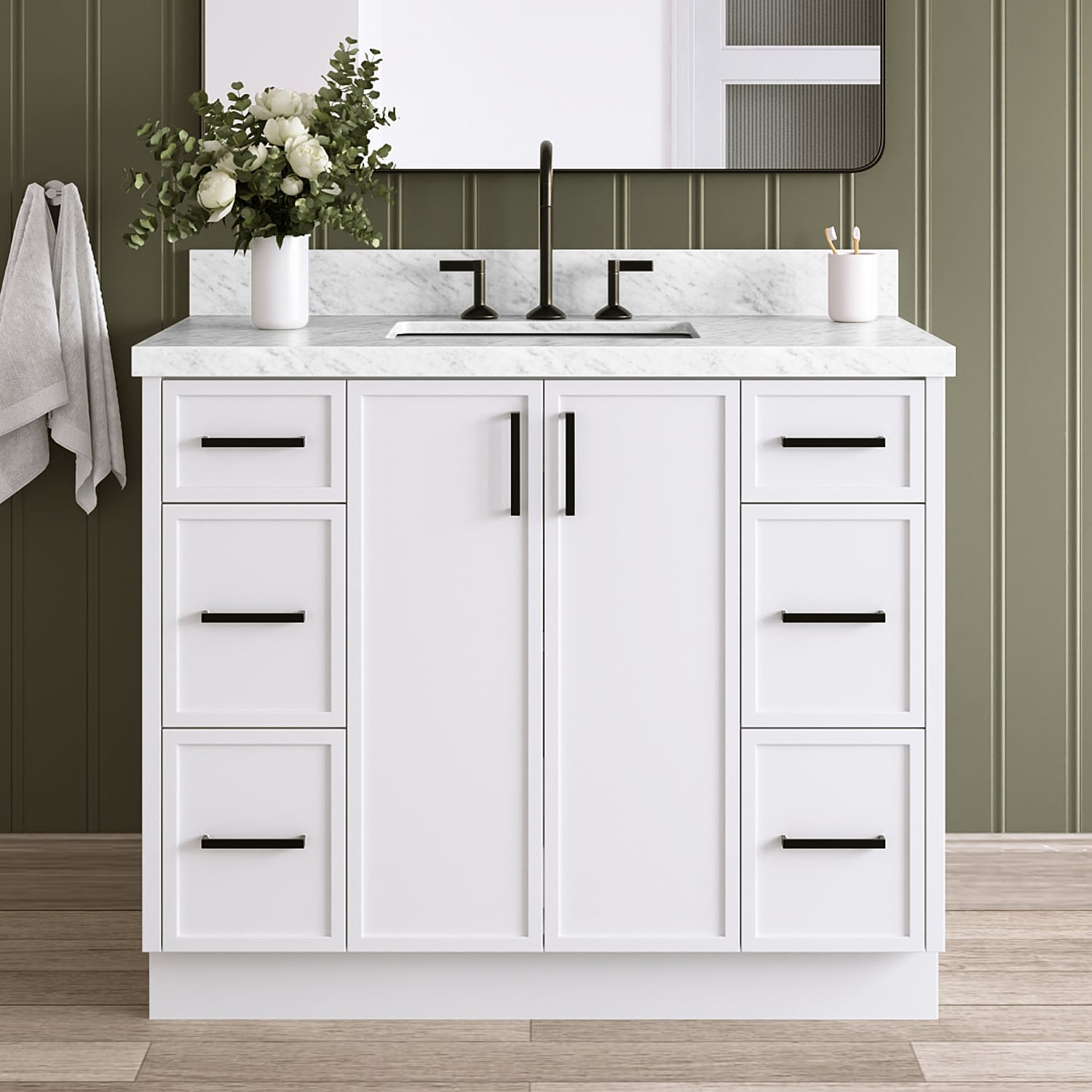 ARIEL Kelly 42-in White Undermount Single Sink Bathroom Vanity with Carrara White Marble Marble Top