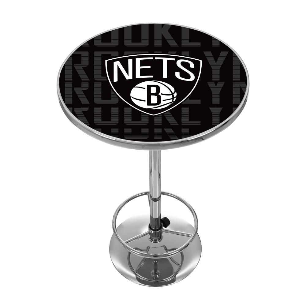 Trademark Gameroom NBA2000-BN3 Brooklyn Nets Pub Tables Chrome Round Traditional Bar Table, Composite with Metal Pedestal Base 27.375-in L x 42-in H