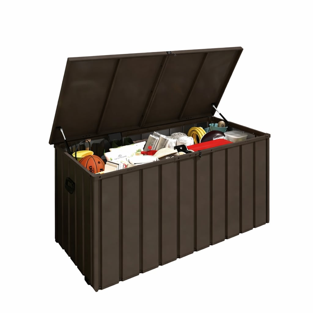 Vynxaria -  200-Gallon Brown Metal Outdoor Storage Deck Box with Lockable Lid and Wheels