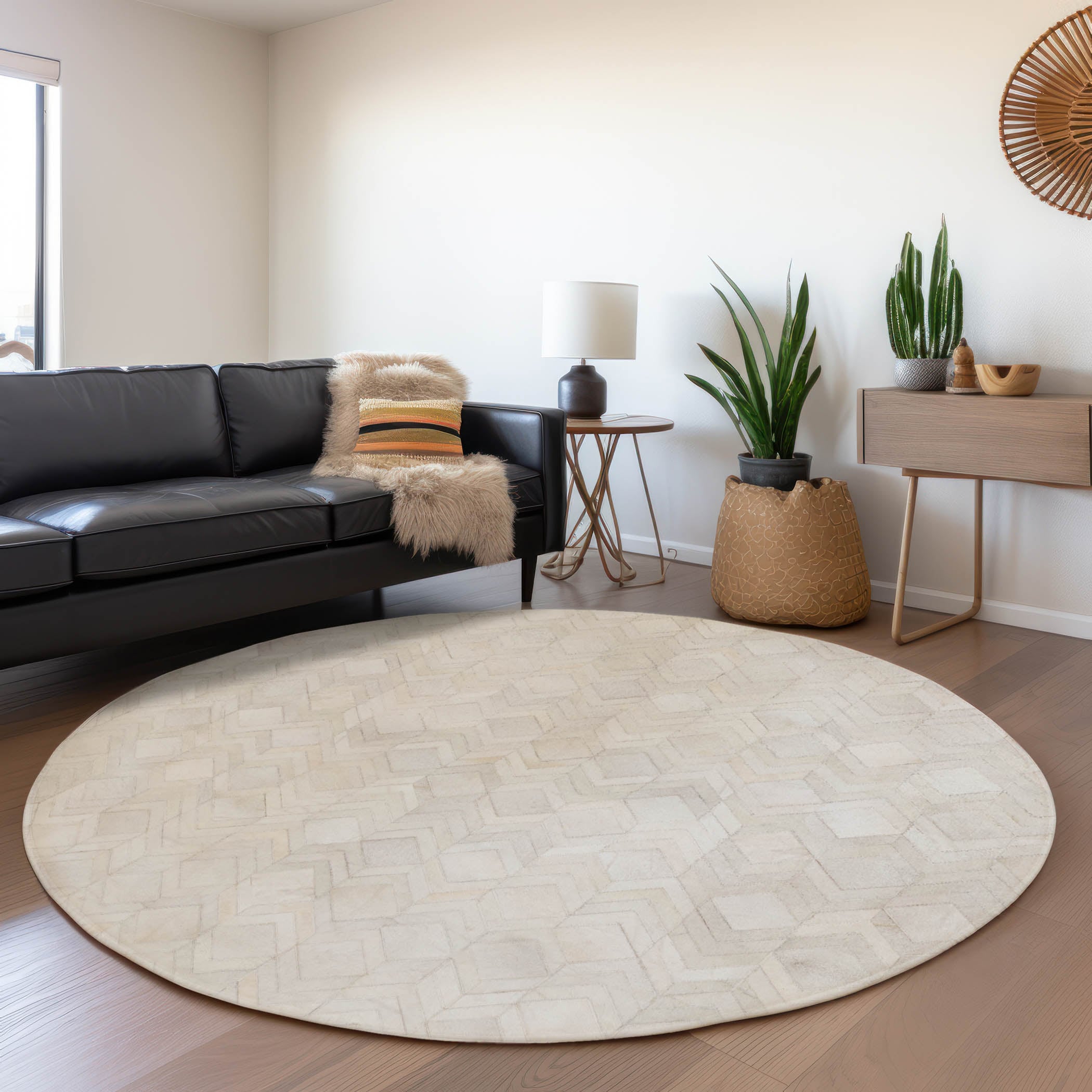 Addison Rugs AMF100IV8RO Mayfield AMF100IV 8 x 8 (ft) Loomed Polyester Ivory Round Indoor Abstract Machine washable Area rug