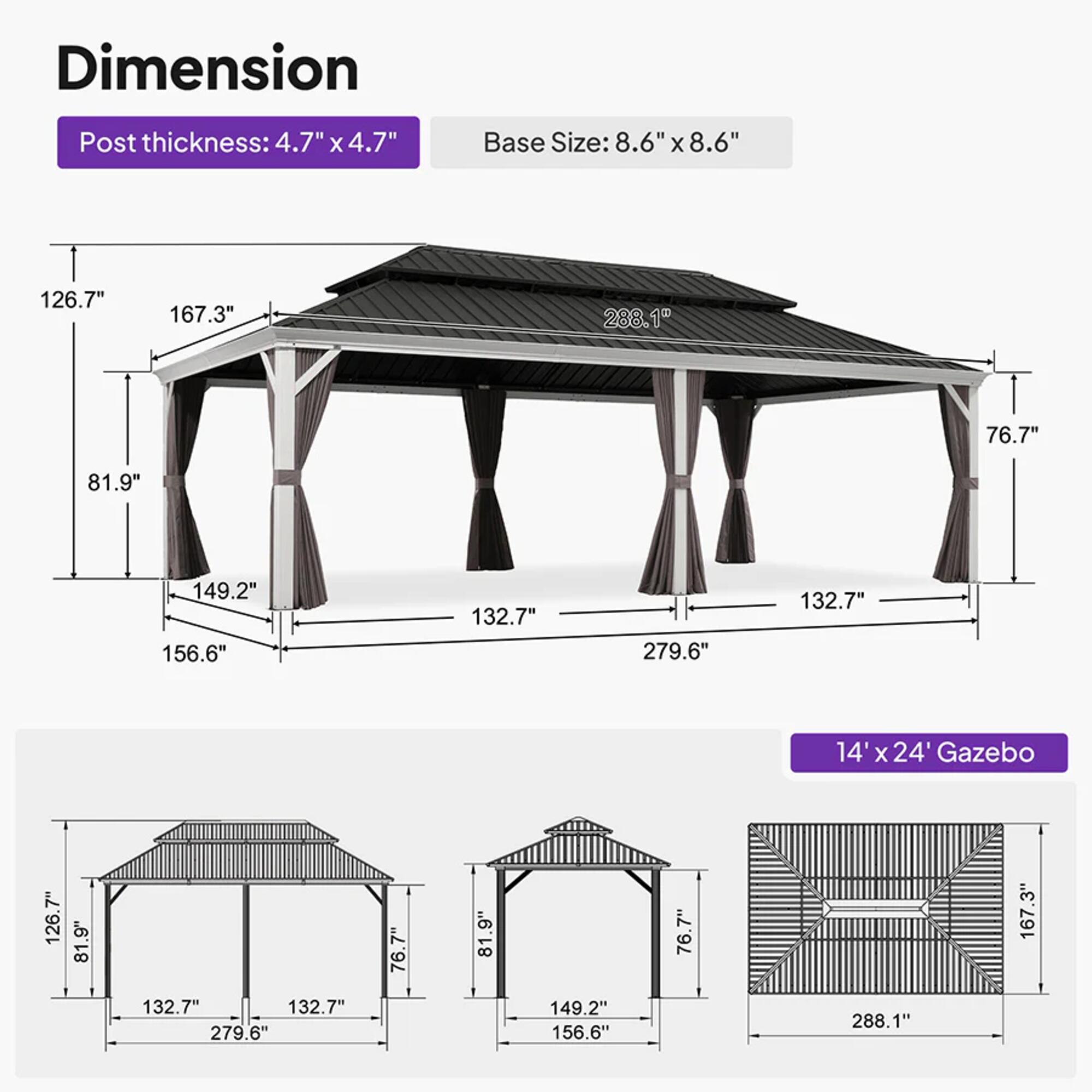 PURPLE LEAF LS02GHTG1424 Wood-Resin-Gazebos - View #10