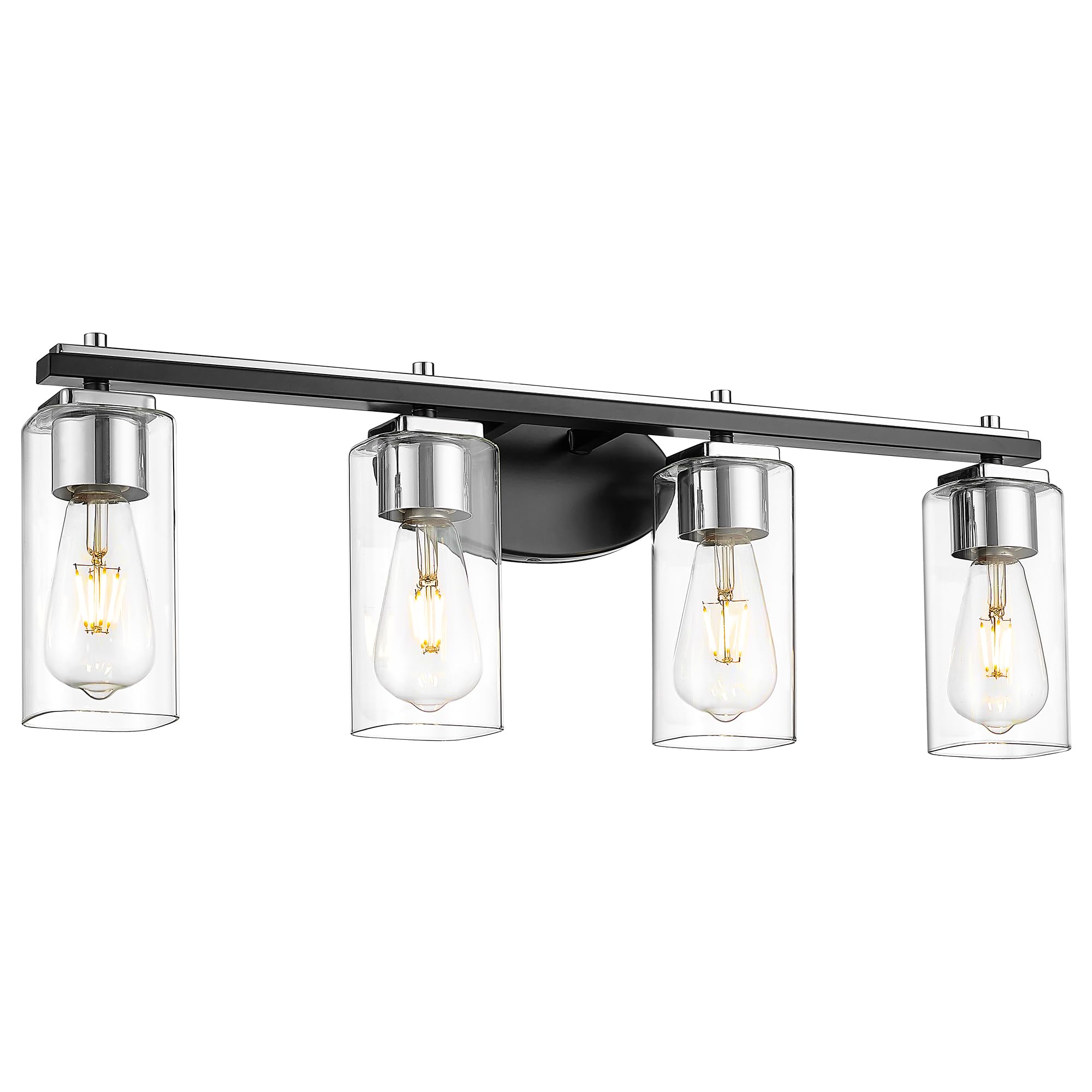 LTMATE LS4FYS74B-4W BK+CH JAZAVA 26.8-in 4 -Light Matte Black Farmhouse Vanity light