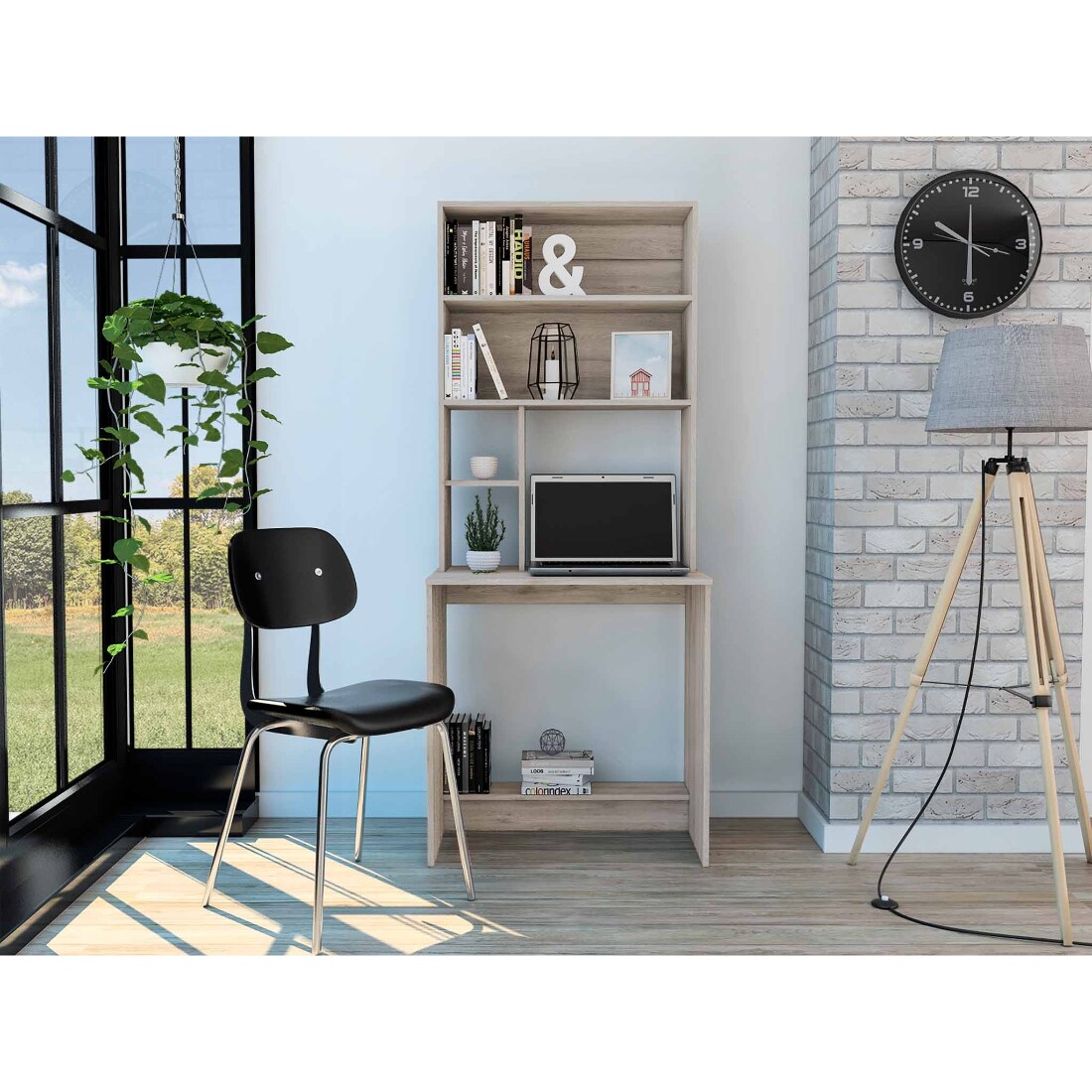 HomeRoots 4000403829 Milo Light Gray Computer Desk with Hutch