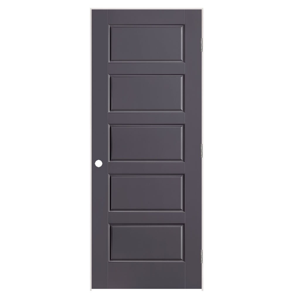 Masonite 1444705 32-in x 80-in Slate Solid core 5-panel equal Left hand Smooth Prefinished Molded composite Flat Jamb Single Prehung Interior Door