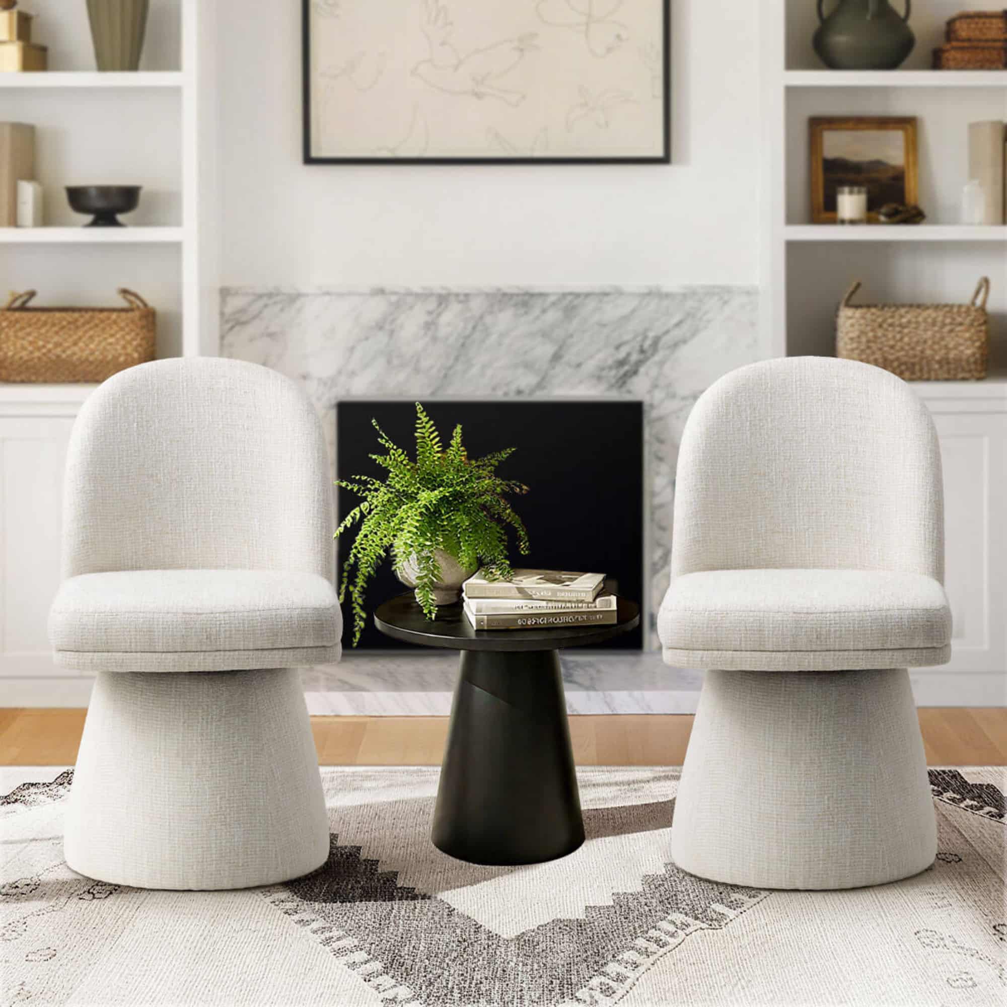 Maison Boucle Set of 2 Beige Accent Chairs with 360 Degree Swivel and Pedestal Base for Living Room or Dining Area