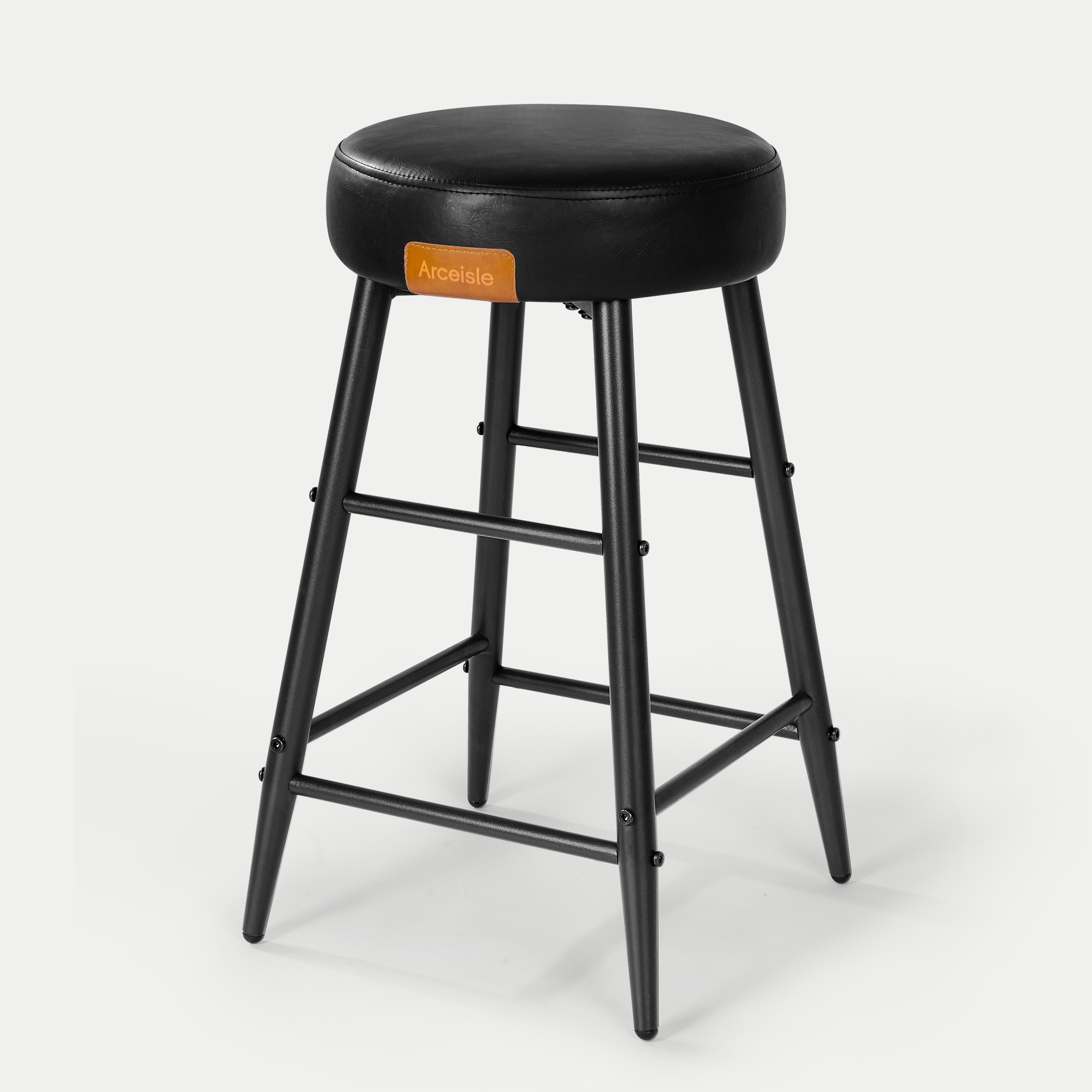 LTMATE LSRG002-BK-PK1 Black 23.6-in H Short (less than 23-in) Round Seat Upholstered Metal Bar Stool