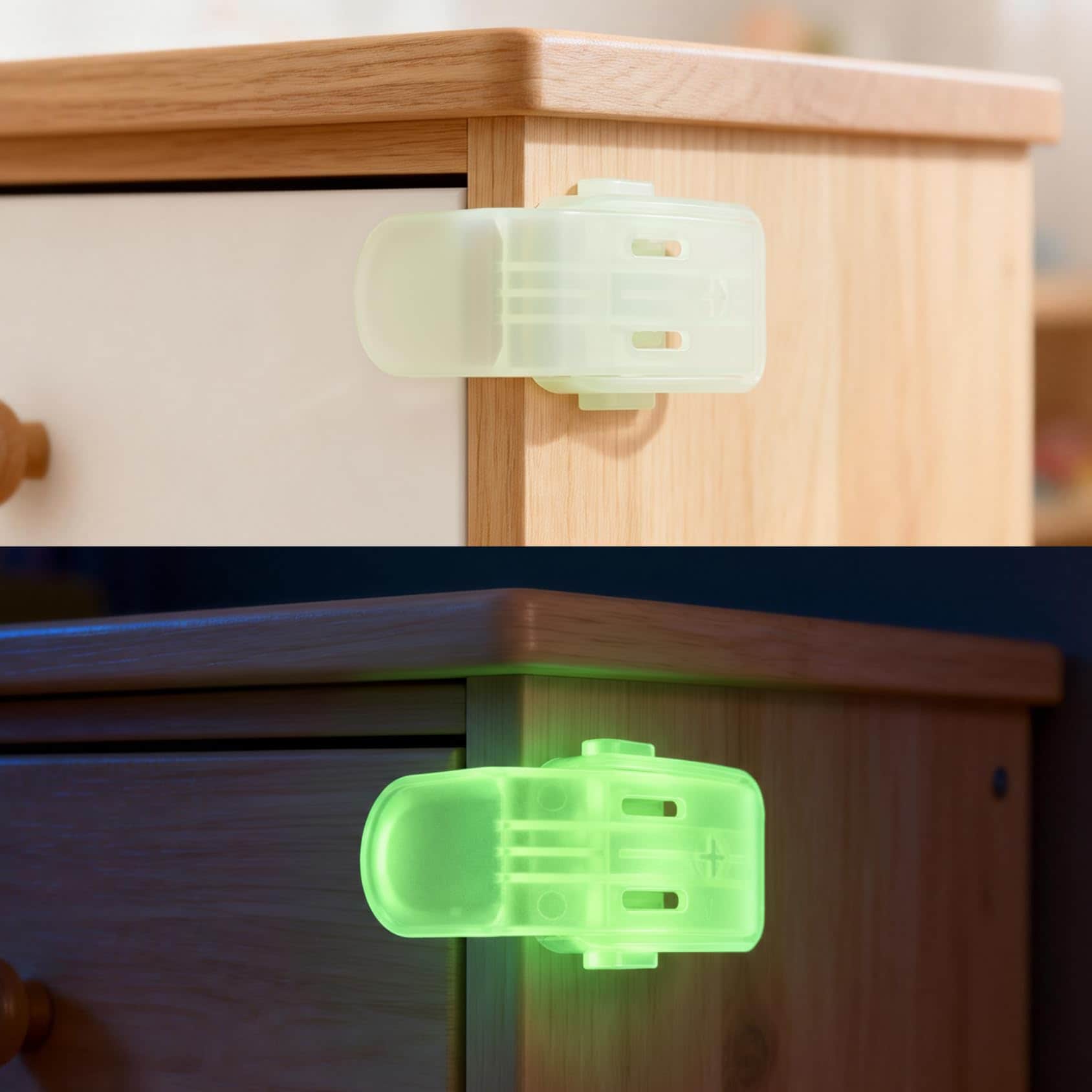 SenQWFa  Luminous Lock for Drawer Cabinet Glow in The Dark Button Furniture Latch Kitchen Cupboard RV Barn Night Easy Unlock Fluorescent Decor 6