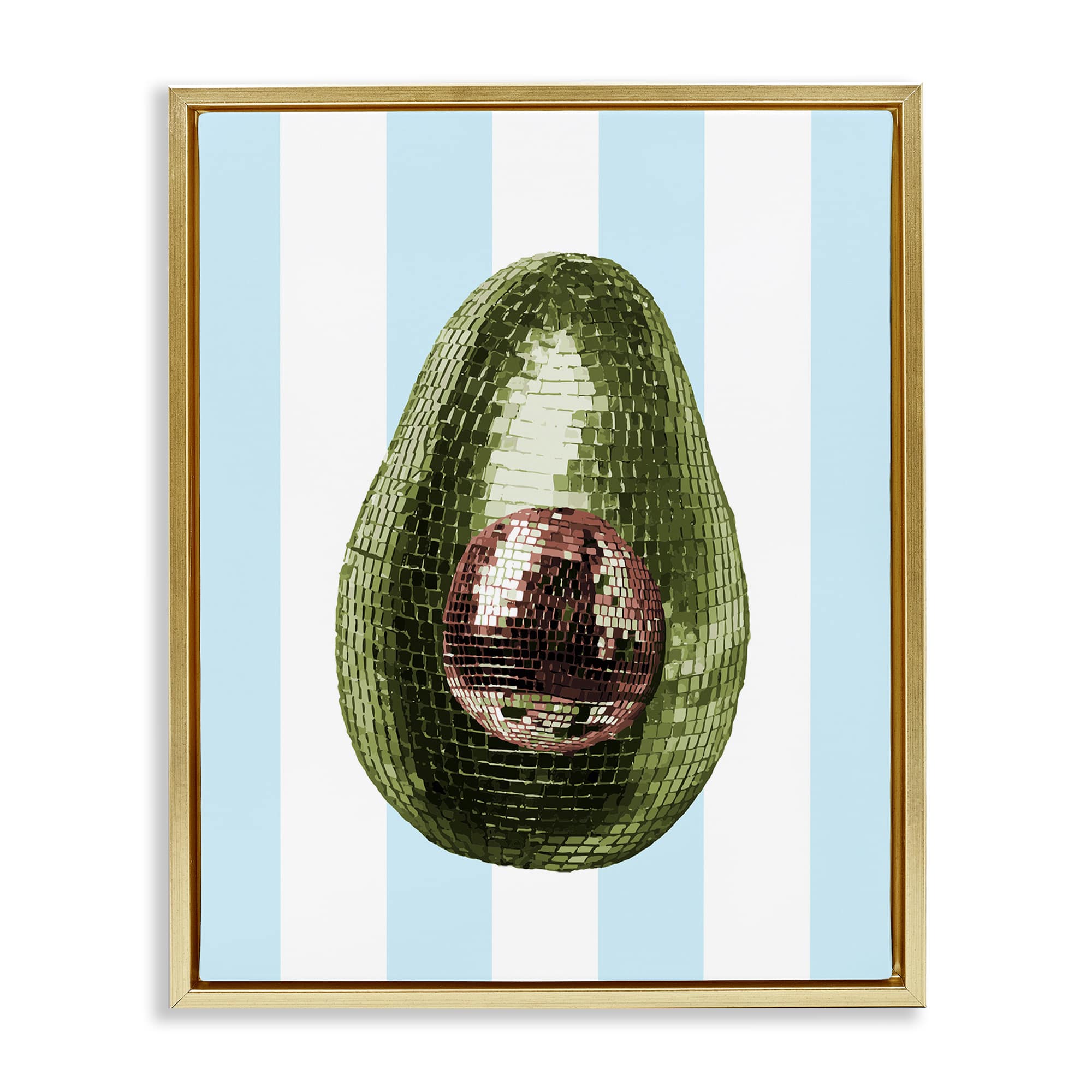 Stupell Industries BT-082-FFG-24X30 Disco Avocado on Blue Gold Framed Floater Canvas Wall Art By Lil' Rue 25 x 31