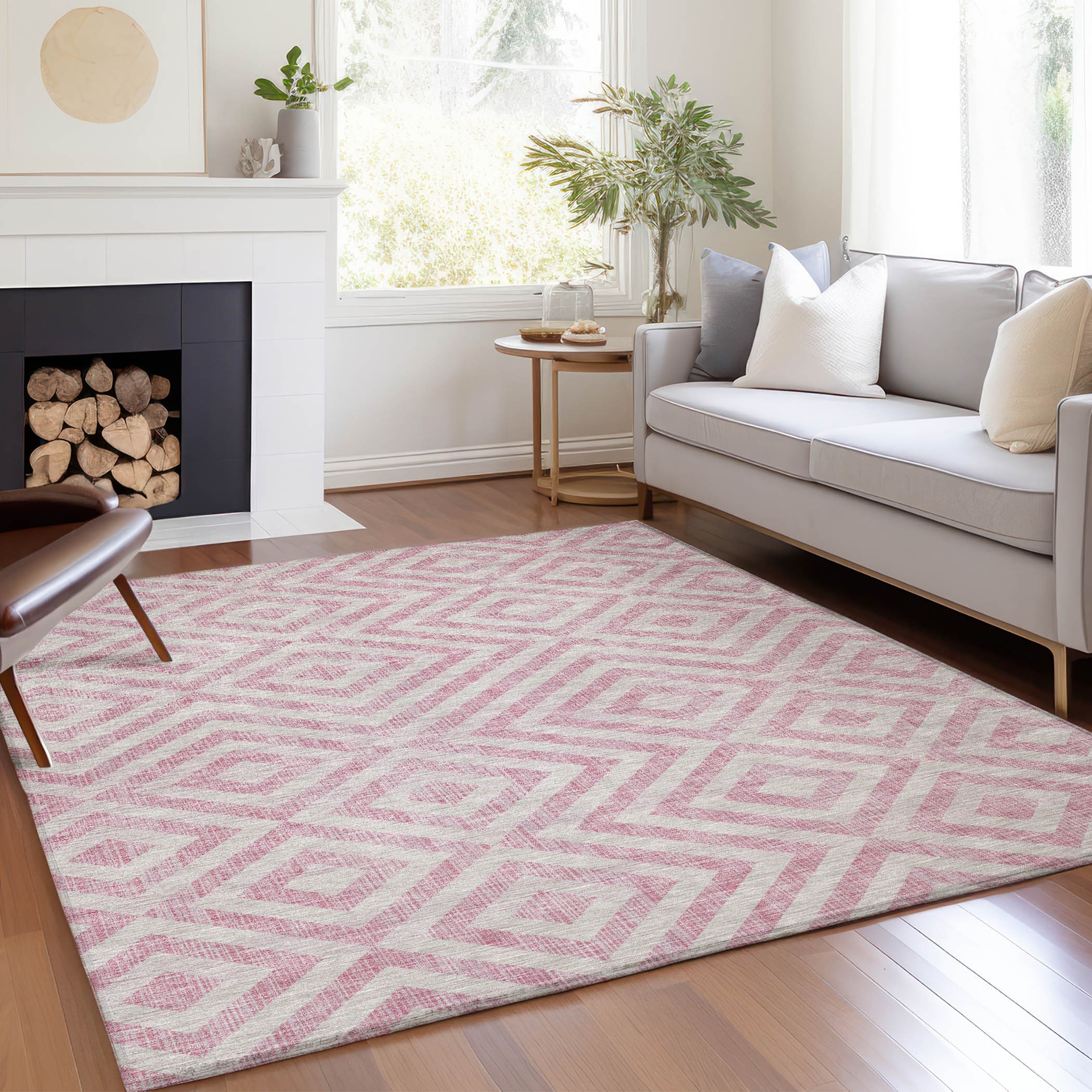 Addison Rugs ACN733PI5X8 Chantille ACN733PI 5 x 7 (ft) Polyester Pink Rectangular Indoor/Outdoor Geometric Machine washable Area rug