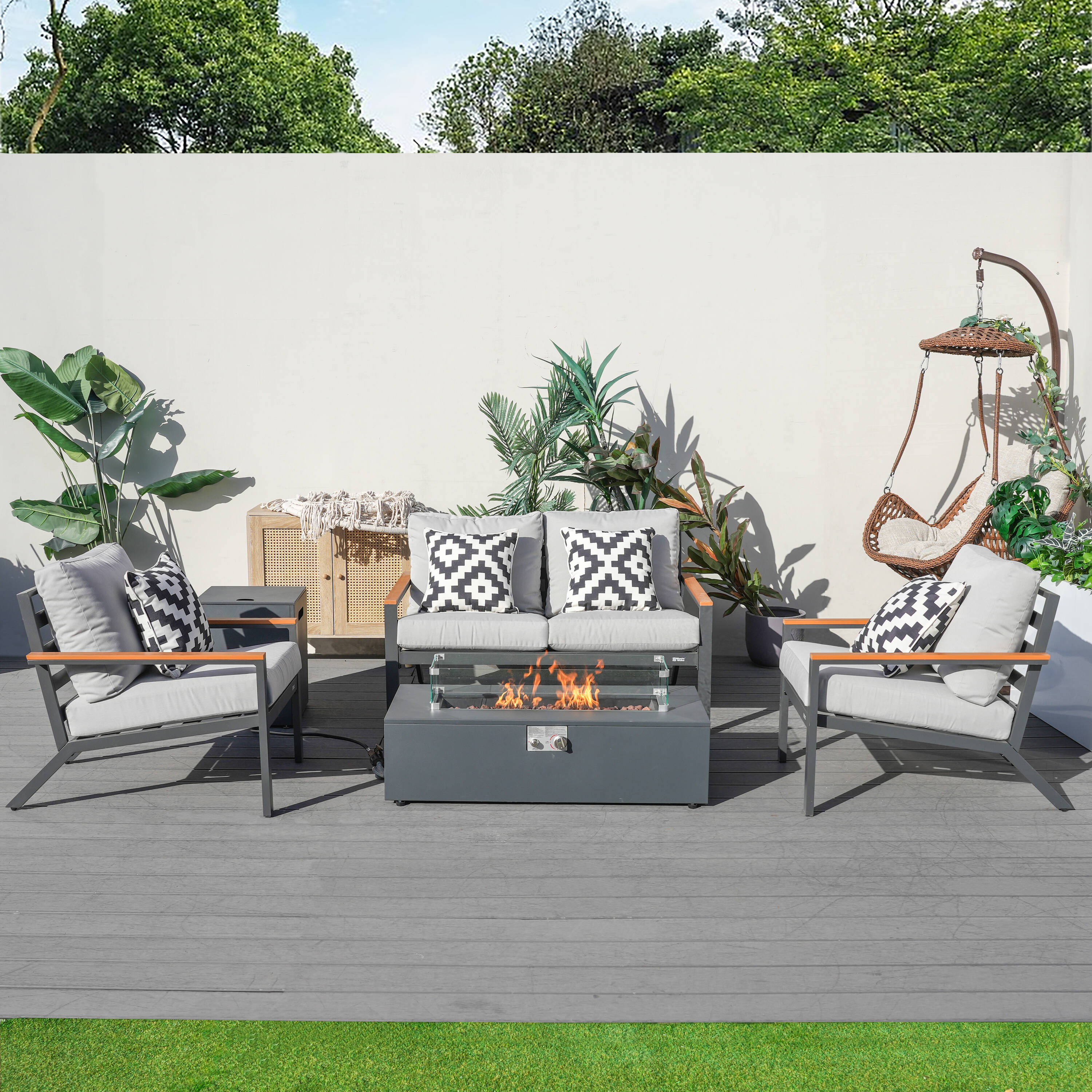 Direct Wicker DWG-2481LS2SC&2513G 5 -Piece 3 Patio Sofa Conversation Set with Gray Cushions