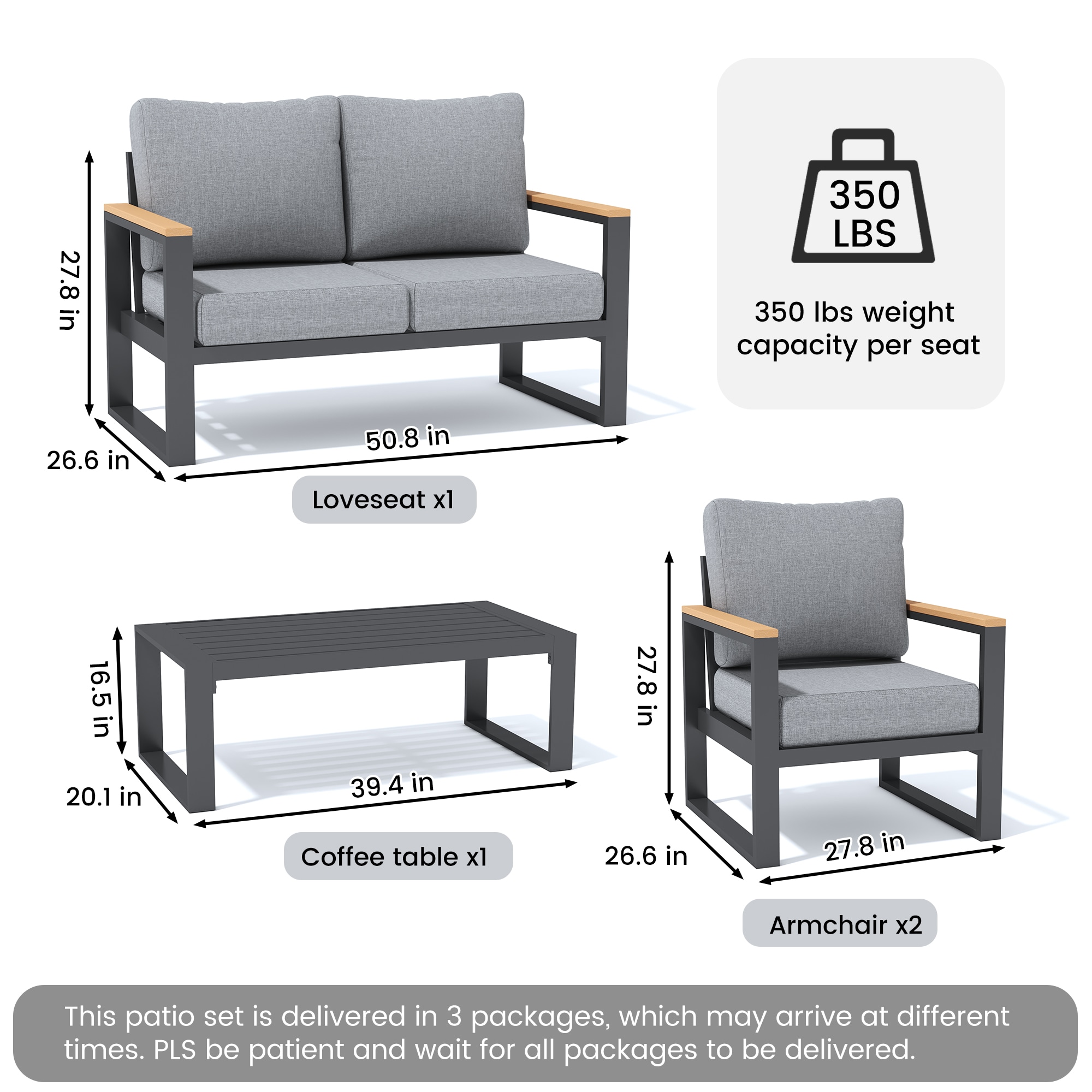 AURA OUTDOOR SAS001-GY Patio-Conversation-Sets - View #2