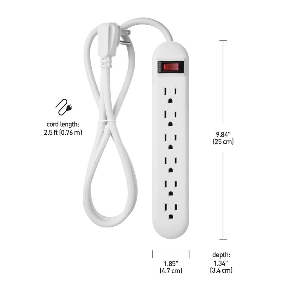 Project Source 2-Pack 6-Outlet White Power Strip in the Power Strips ...