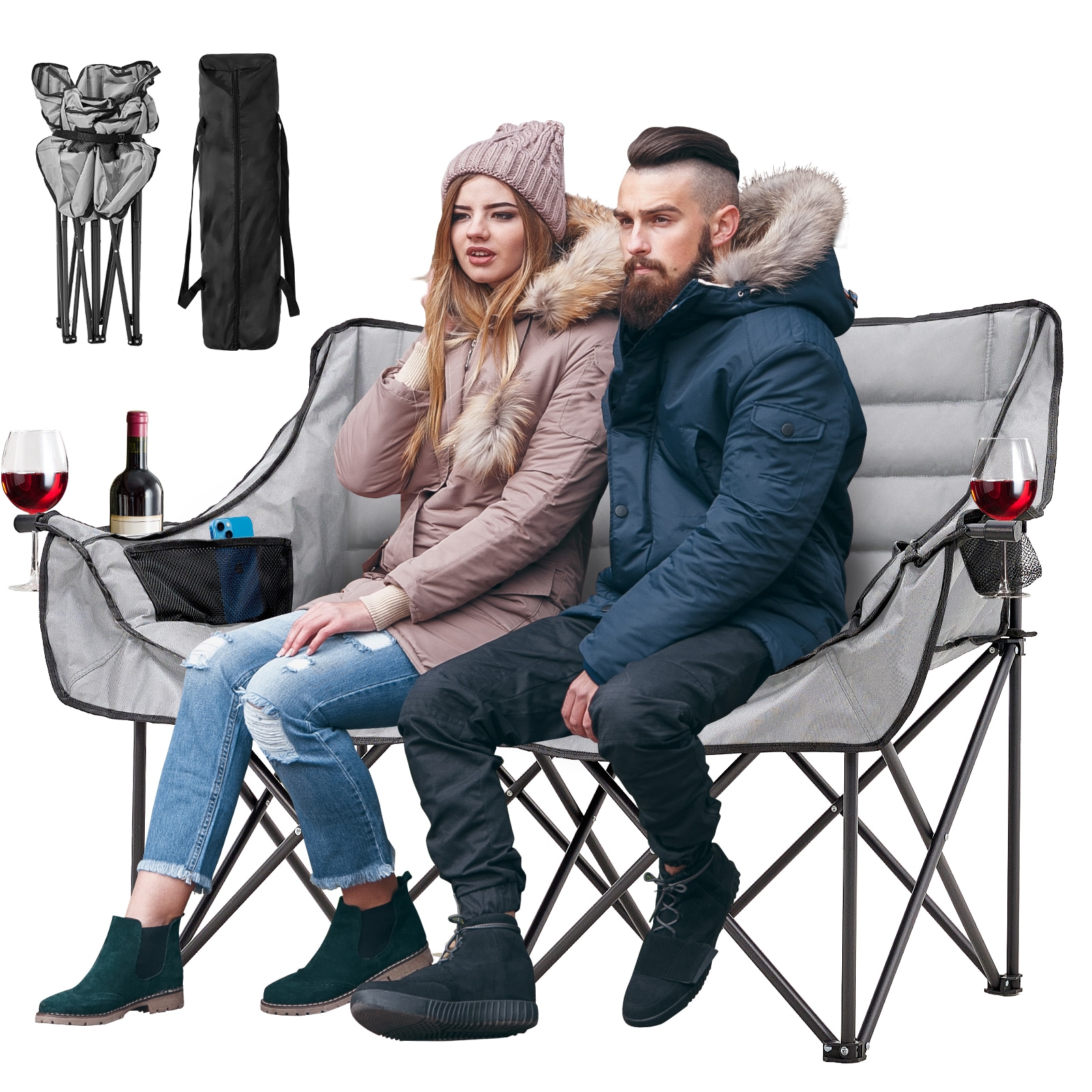 Esazn SRY-16T-BLACK Polyester Gray Folding Camping chair Carrying Strap/Handle Included