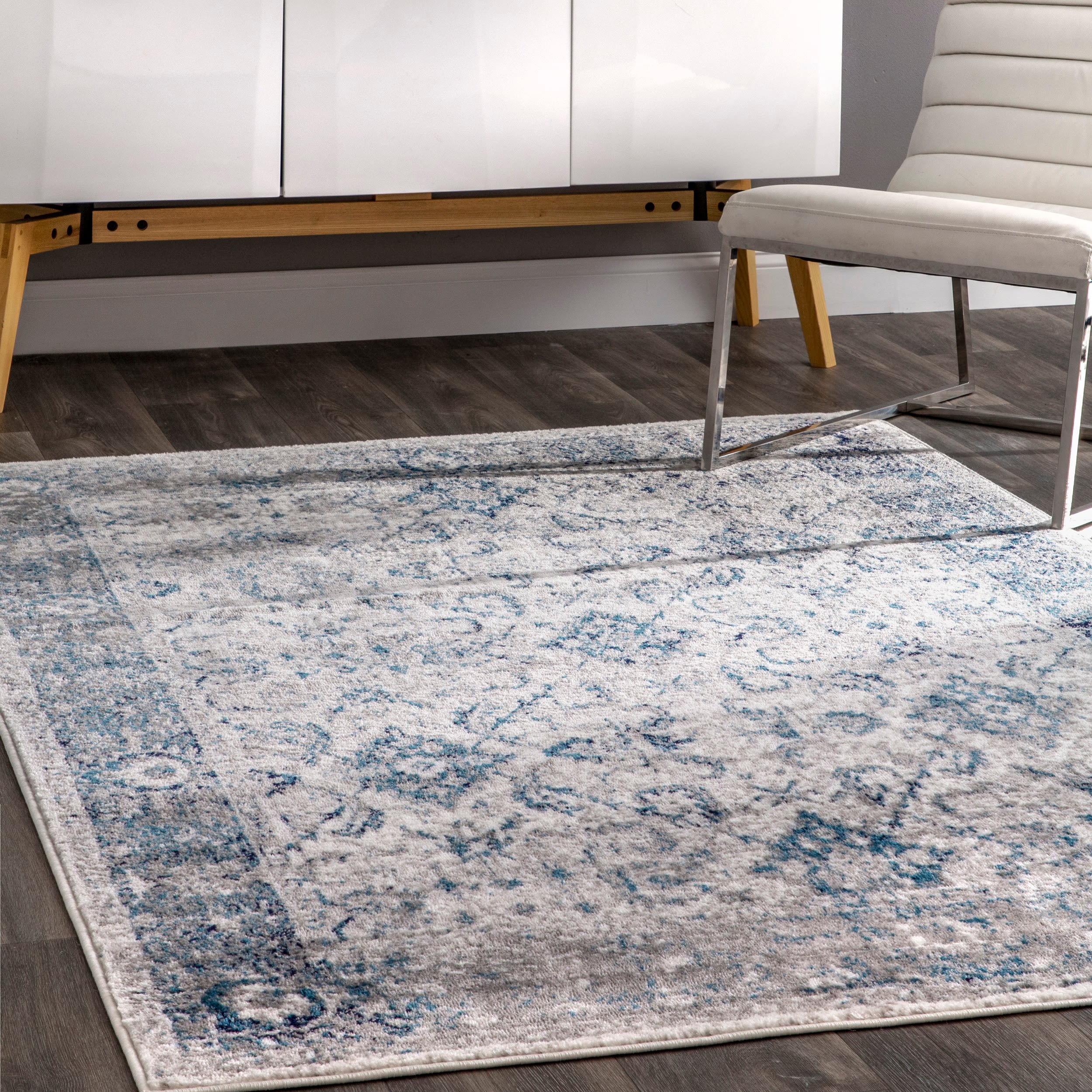 Anaelle Vintage Blue and Gray Synthetic Oriental Area Rug