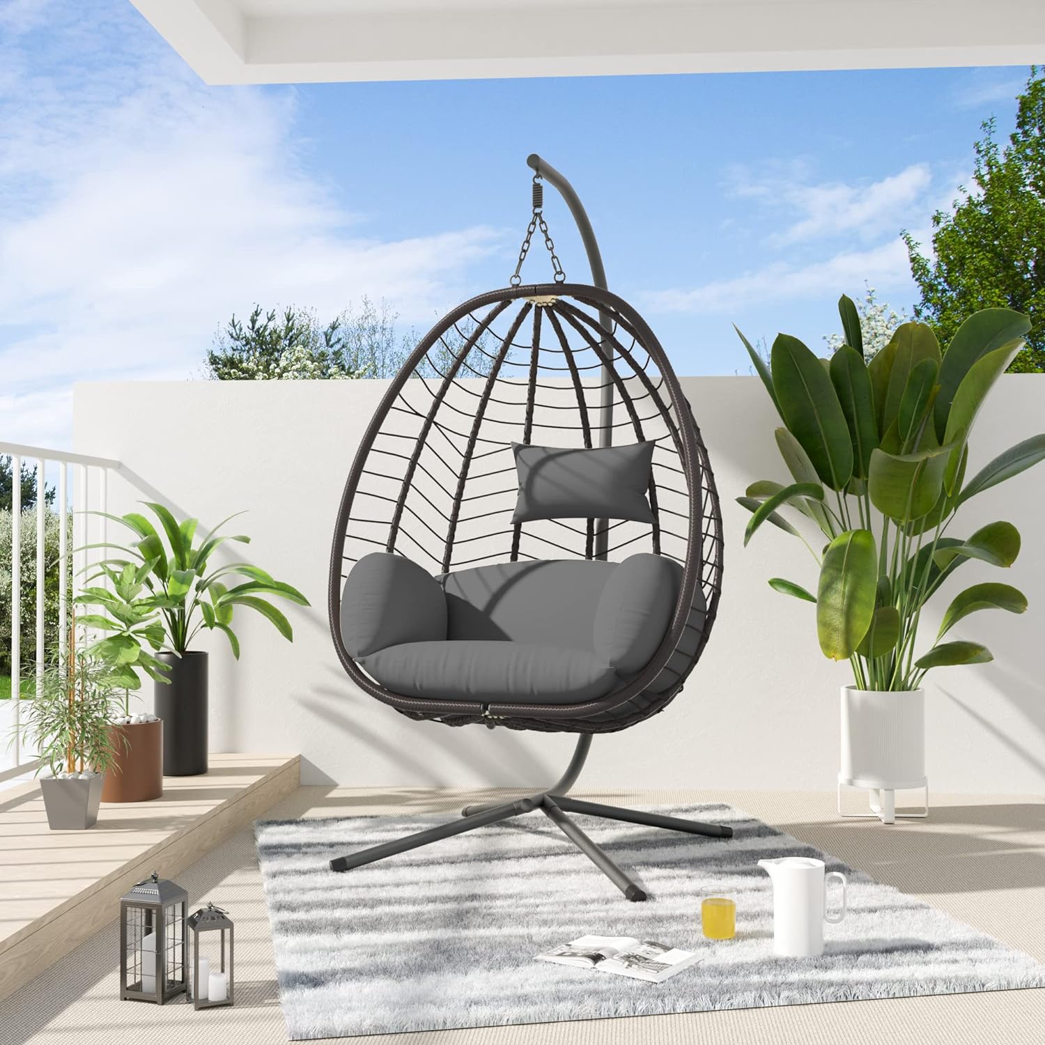 ALAULM LS-EGGCHAIR-GREY Hanging Chair 1 -person Gray HDPE Outdoor Swing bed