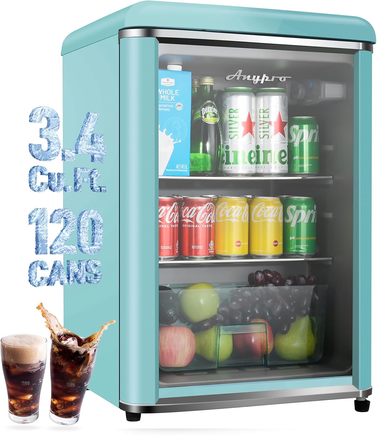 Jeremy Cass GJKIFLB60GTBL 18.7-in W 120 -Can Capacity Blue Freestanding Indoor Beverage Refrigerator with Glass Door