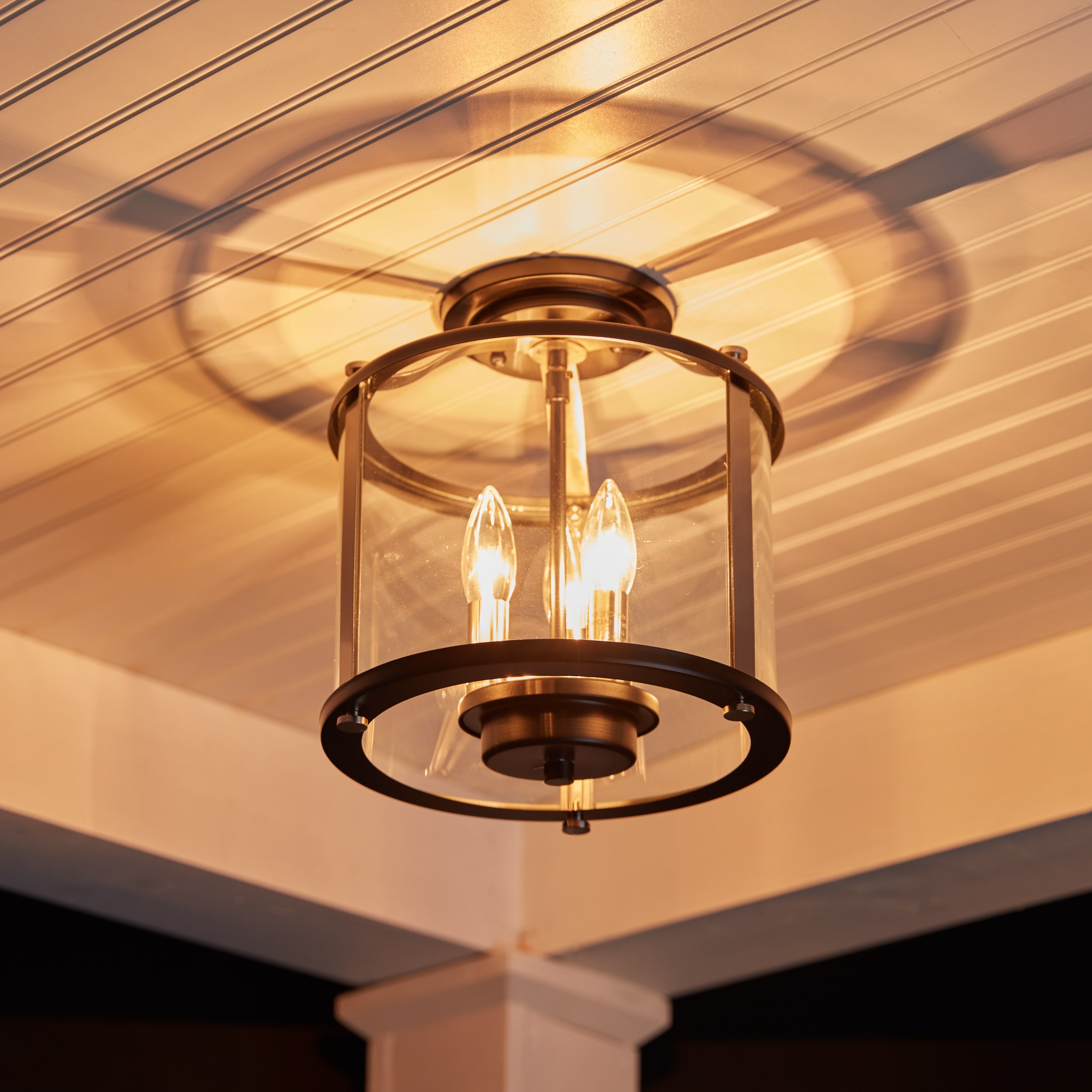 Transitional Squire Matte Black Semi-Flush Outdoor Light with Clear Glass