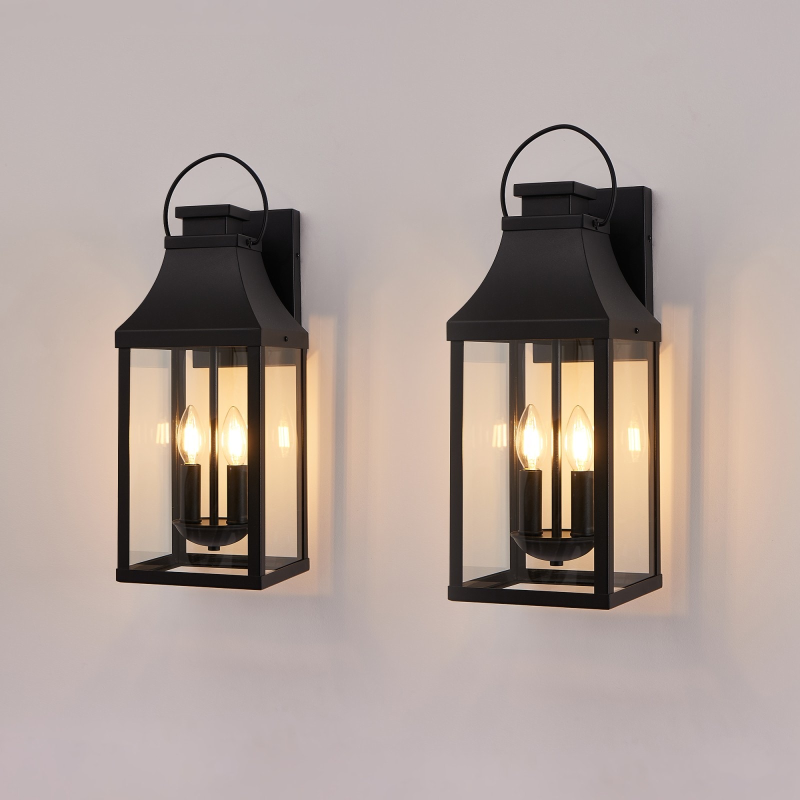 GlasFlength  2 PCS 20 Inch Outdoor Wall Lights Outside Lights with Top Ring Handle 2 Light Waterproof Modern Entryway Lightfor Garage House Black
