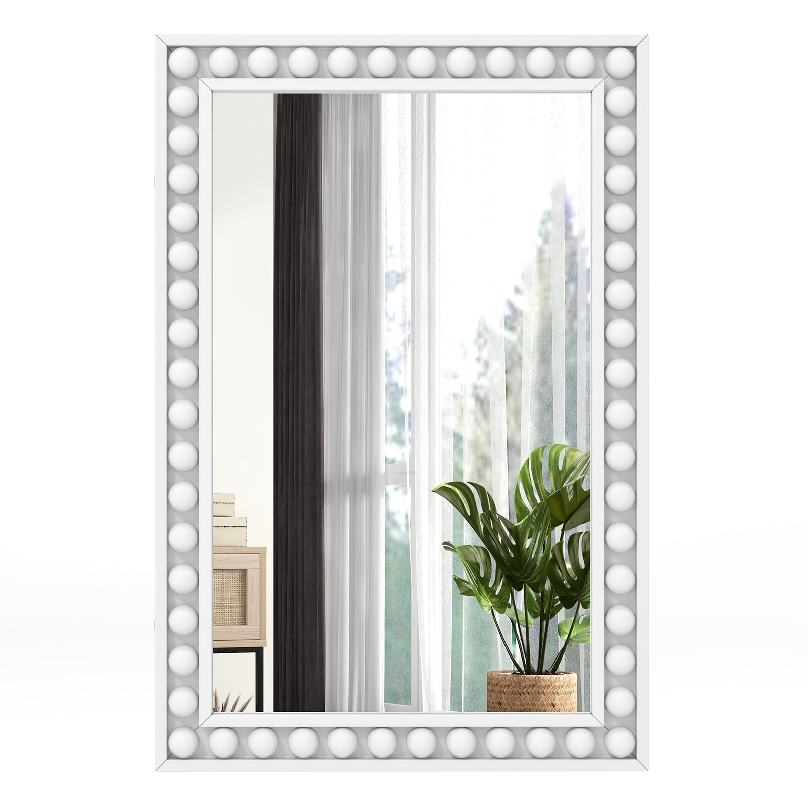 Slickblue D-CO-HW75611VJ 24W x 36H Rectangle Brown/White Beaded Edge Wood Frame Full Length Mirror for Bedroom or Entryway