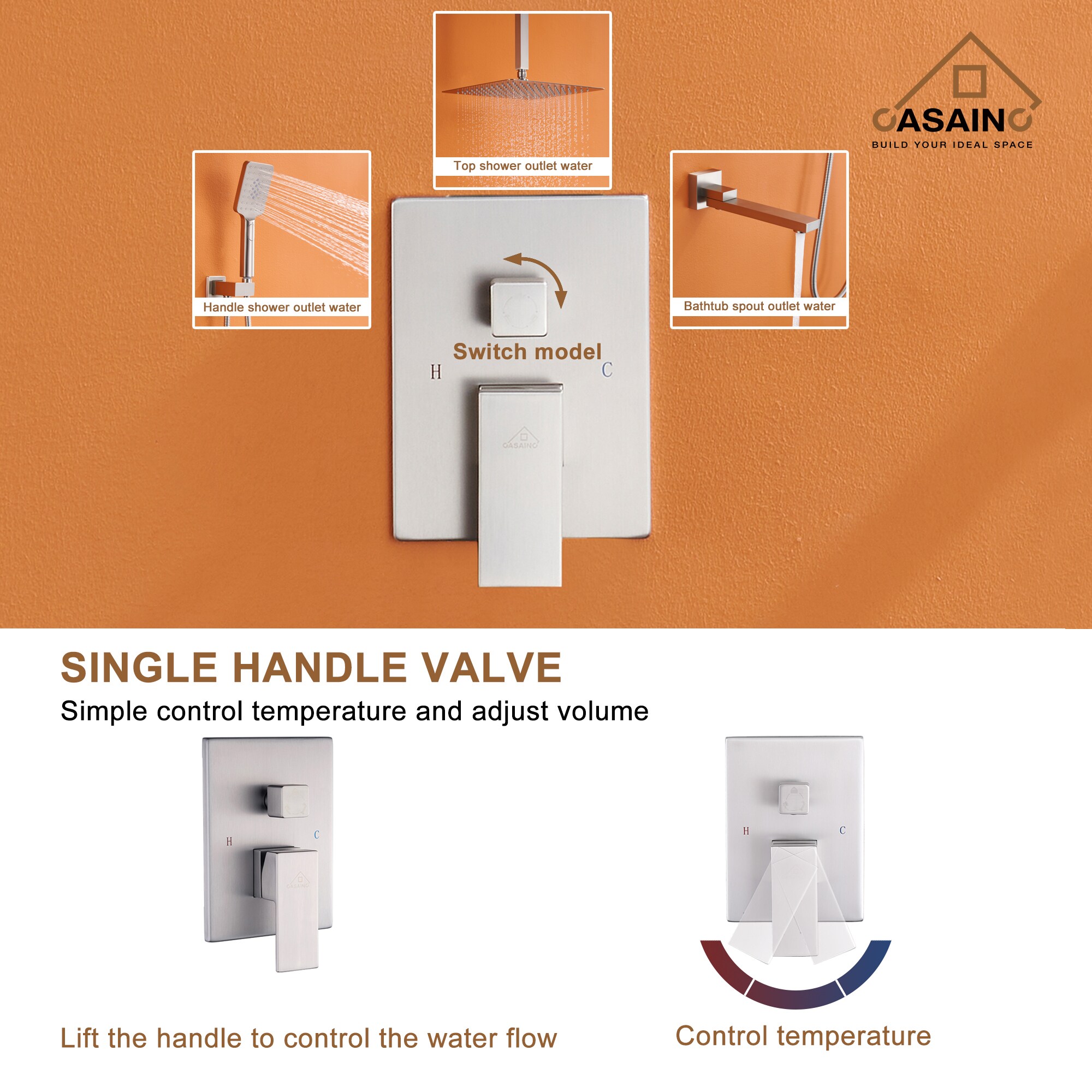 Brushed Nickel Ceiling Mounted Rain Shower System with Handheld