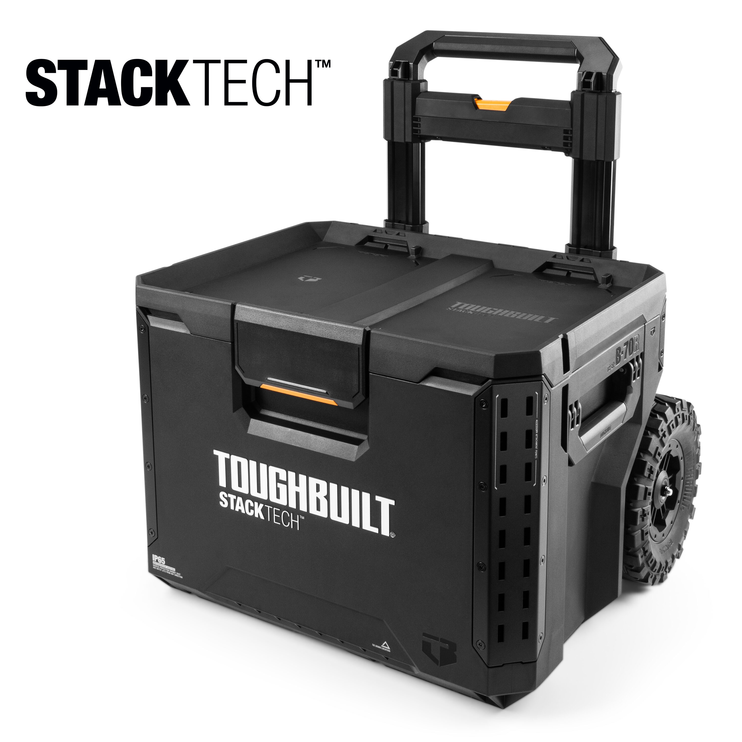 StackTech 22.3-inch lockable tool box with black plastic wheels