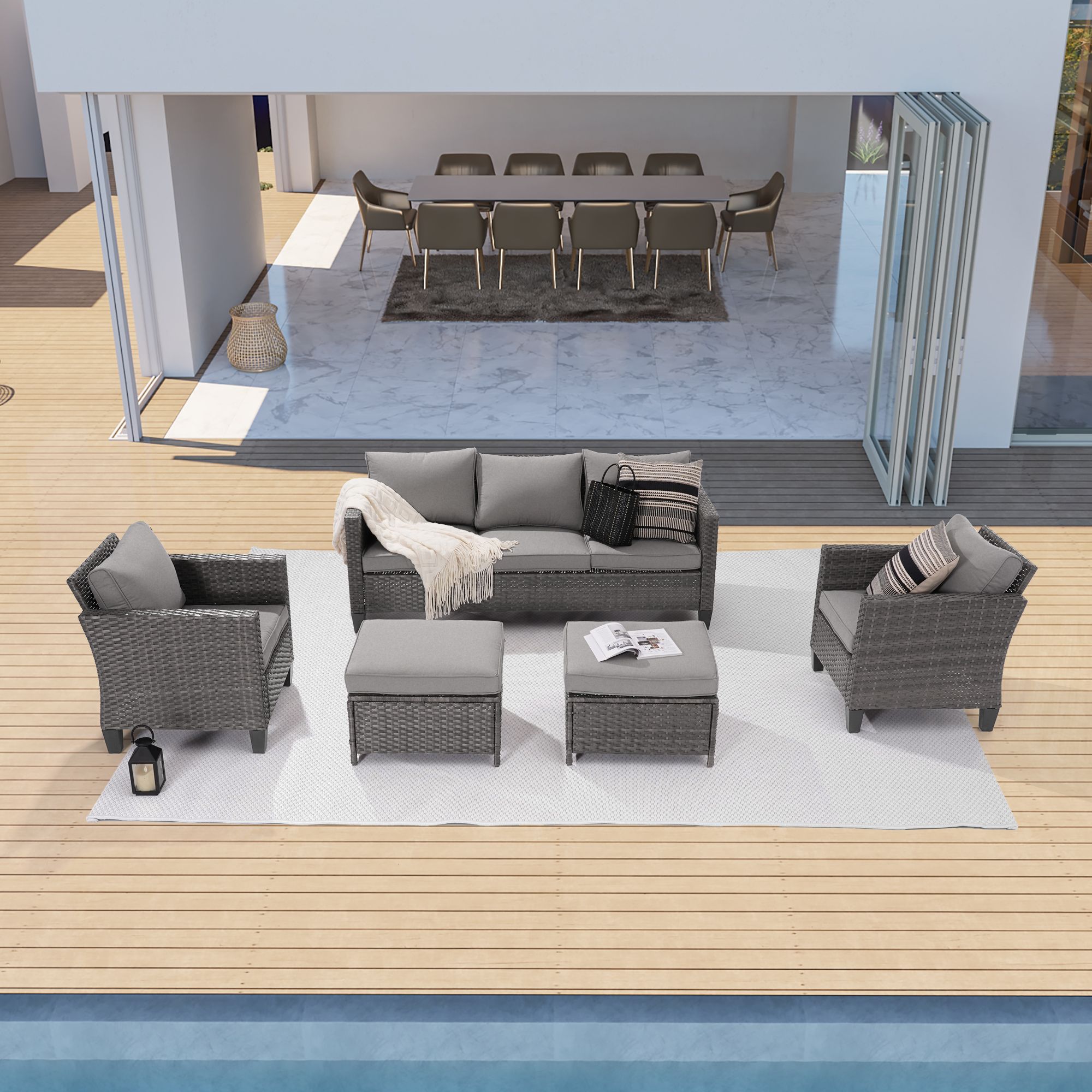 ACEGOSES LW-115HLY Sereno 5 -Piece Wicker Patio Sofa Conversation Set with Gray Cushions