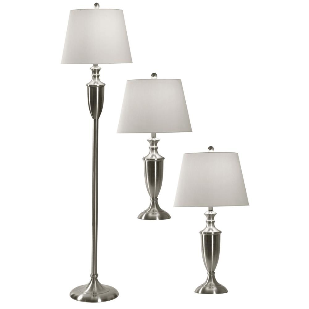 StyleCraft Home Collection 30.5-in Antique Brass 3-way Table Lamp with  Fabric Shade (Set of 2)