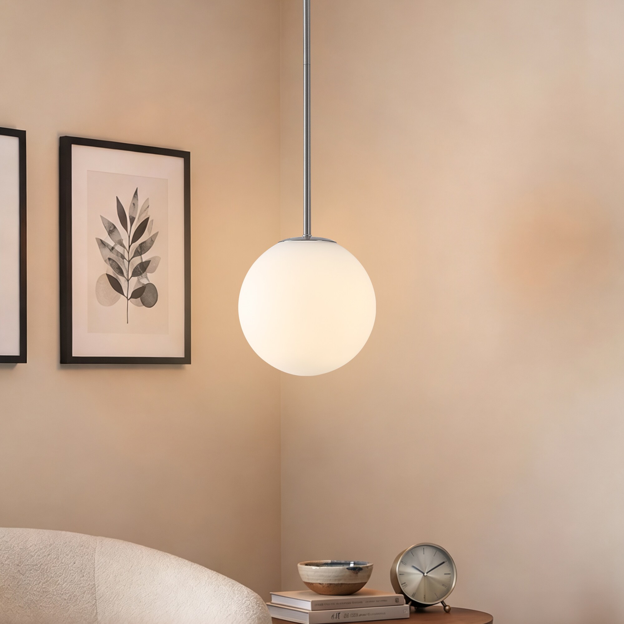 HLJYNJM 1-Light Glass Globe Schoolhouse Nickel Pendant Light Fixture for Kitchen Island Bedroom Foyer