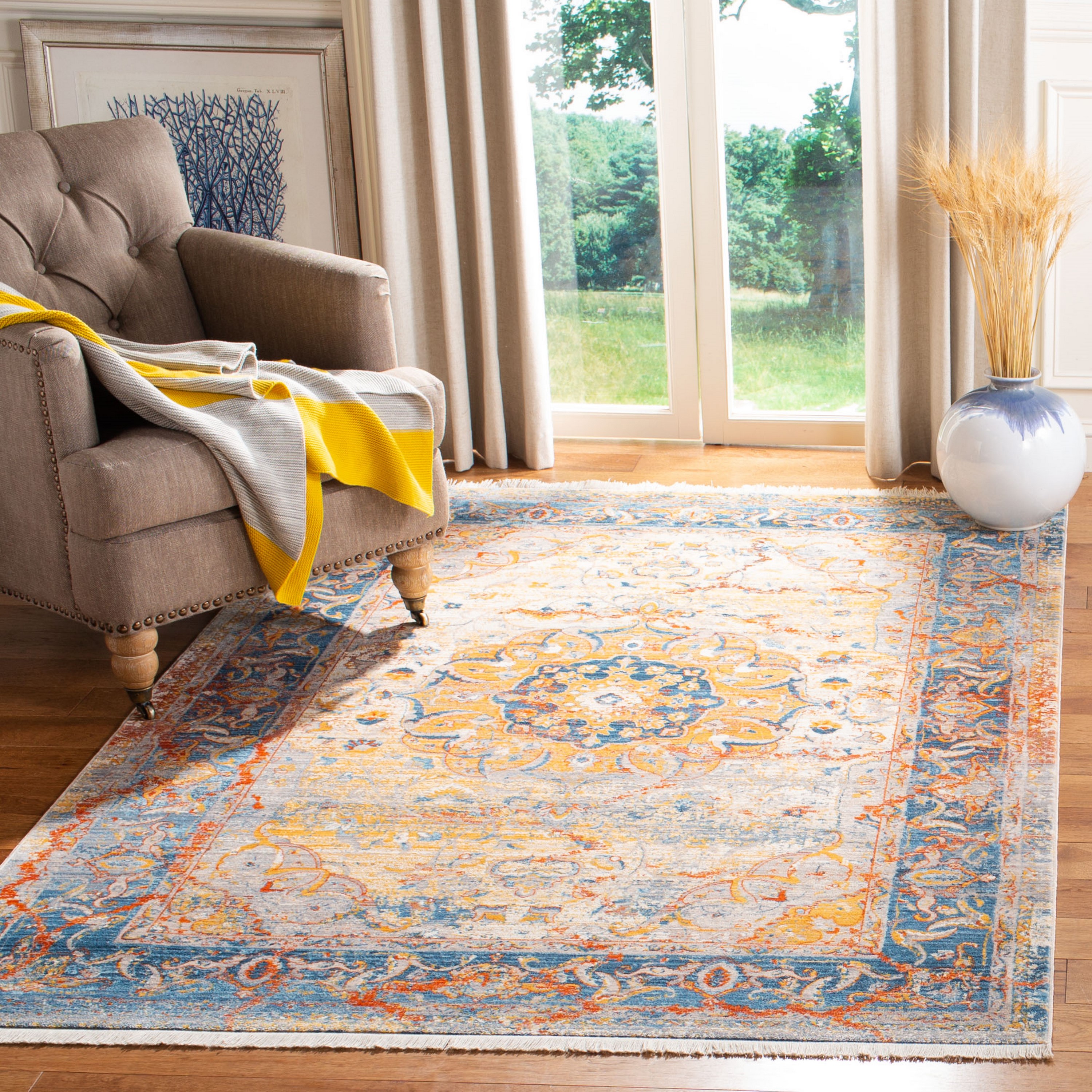 Safavieh VTP435B-3 Vintage Persian Pasha 3 x 5 (ft) Loomed Polyester Blue/Multi Rectangular Indoor Distressed/Overdyed Vintage Throw rug