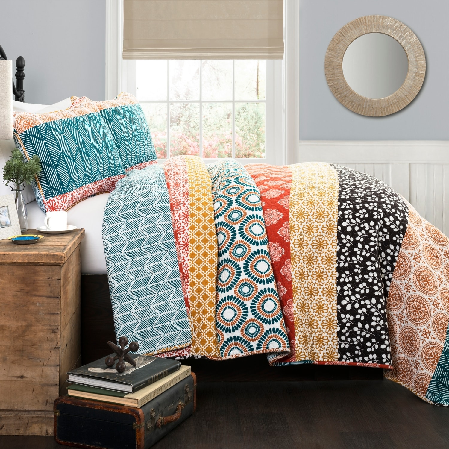 Lush Decor C43141P15-000 Turquoise Stripe Reversible King Quilt Cotton