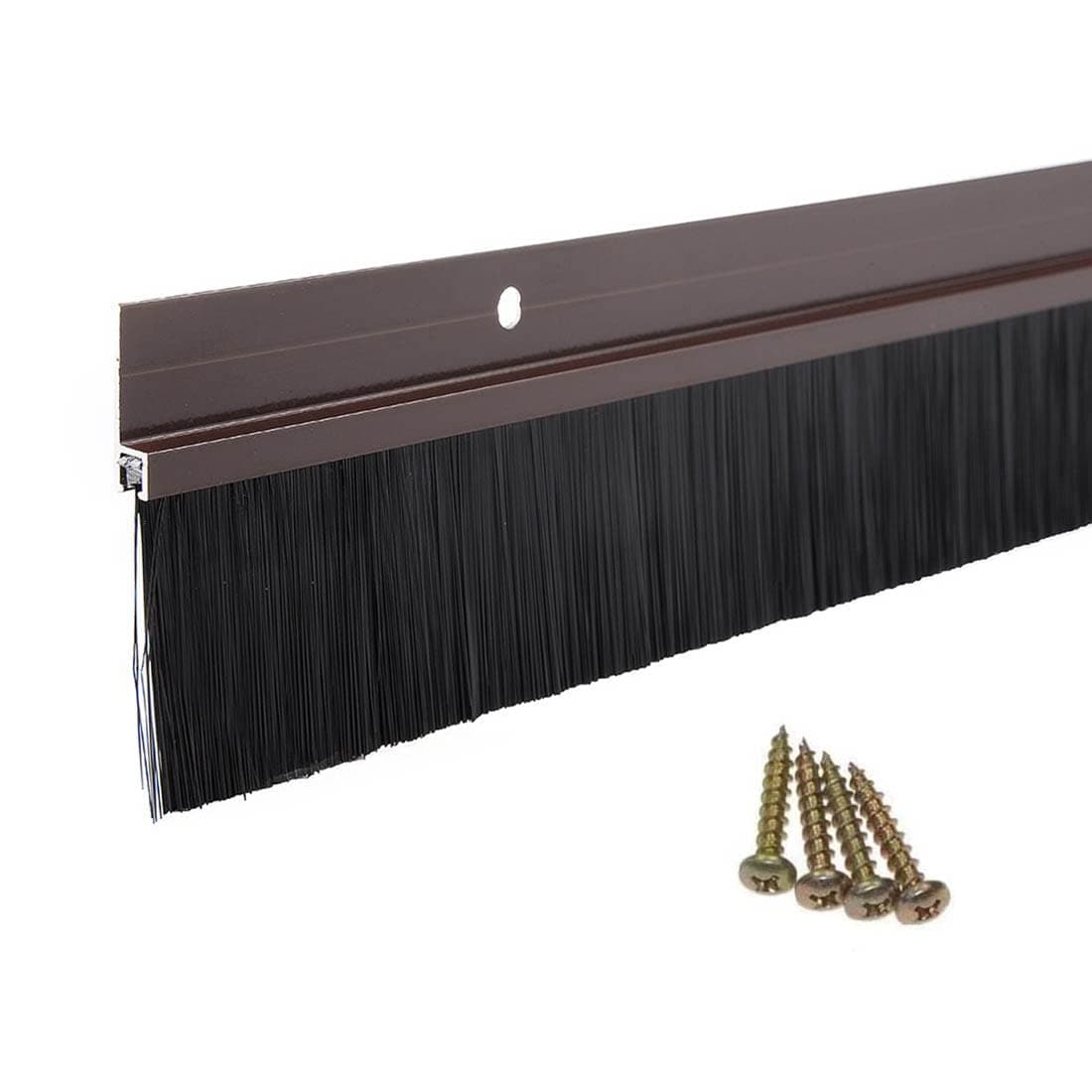 KIWDZFU  Door Brush Bottom Sweep with Brown H Shape Aluminum Alloy Holder and Black PP Silicone Soft Brush for Home Door Seal 2.5 in Width by