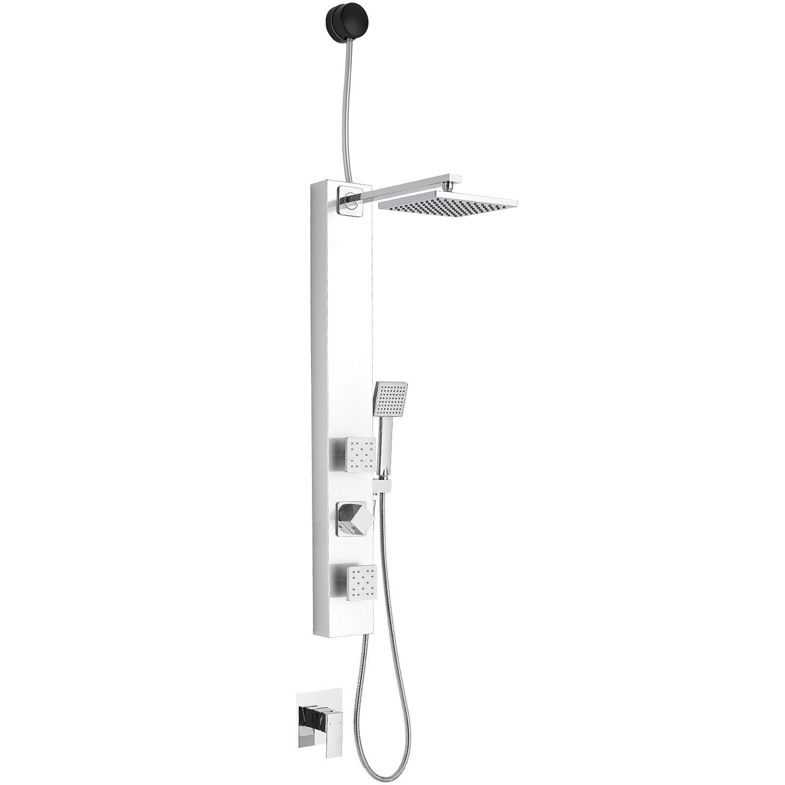 BWE Polished Chrome 8-in Shower Panel System with 3-way Diverter (Valve ...