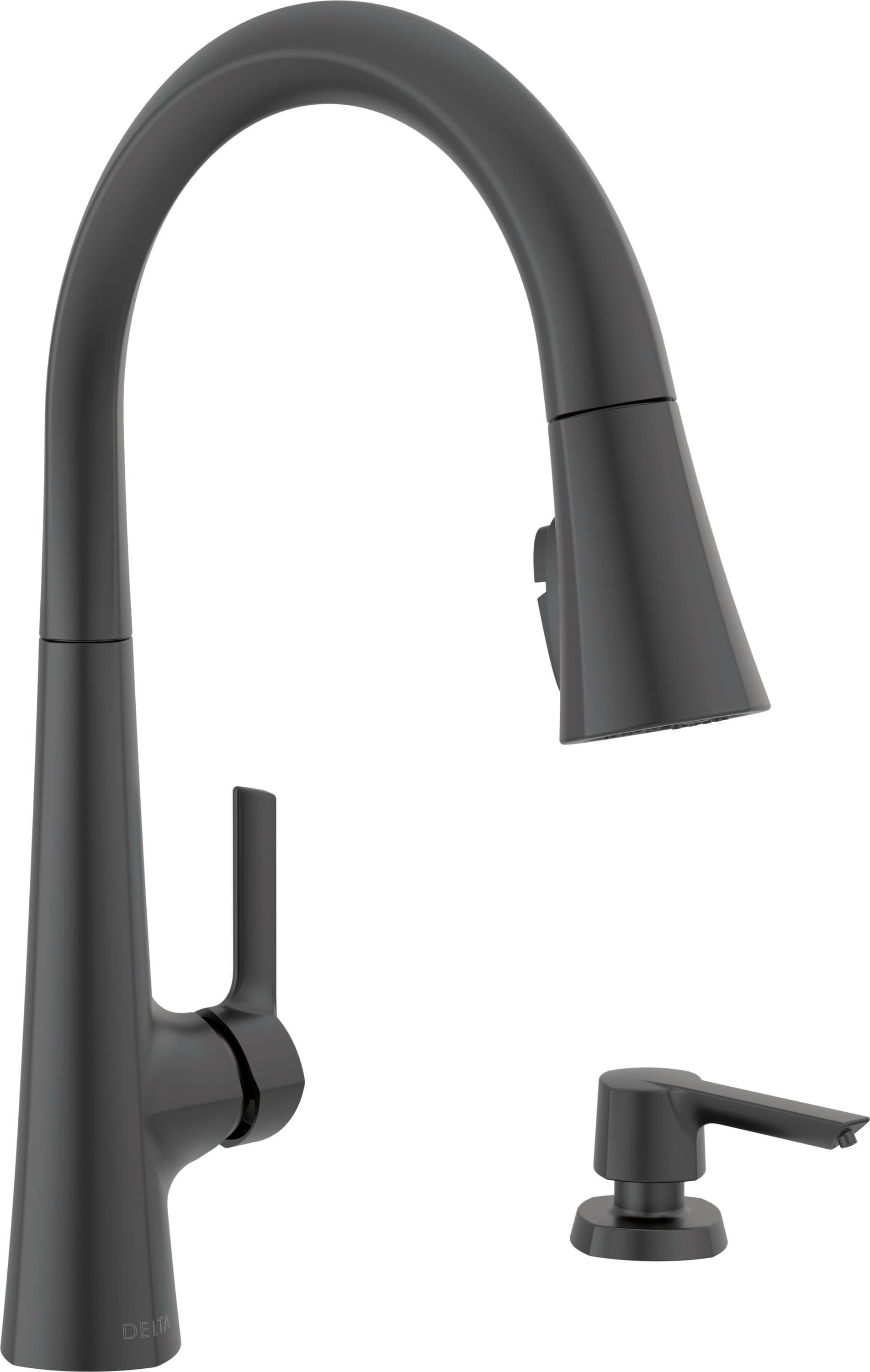 Delta 19872Z-BLSD-DST Clifton Black Single Handle Deck-mount Pull-down Kitchen Faucet with Sprayer ( Deck Plate Included ) (Soap Dispenser Included)