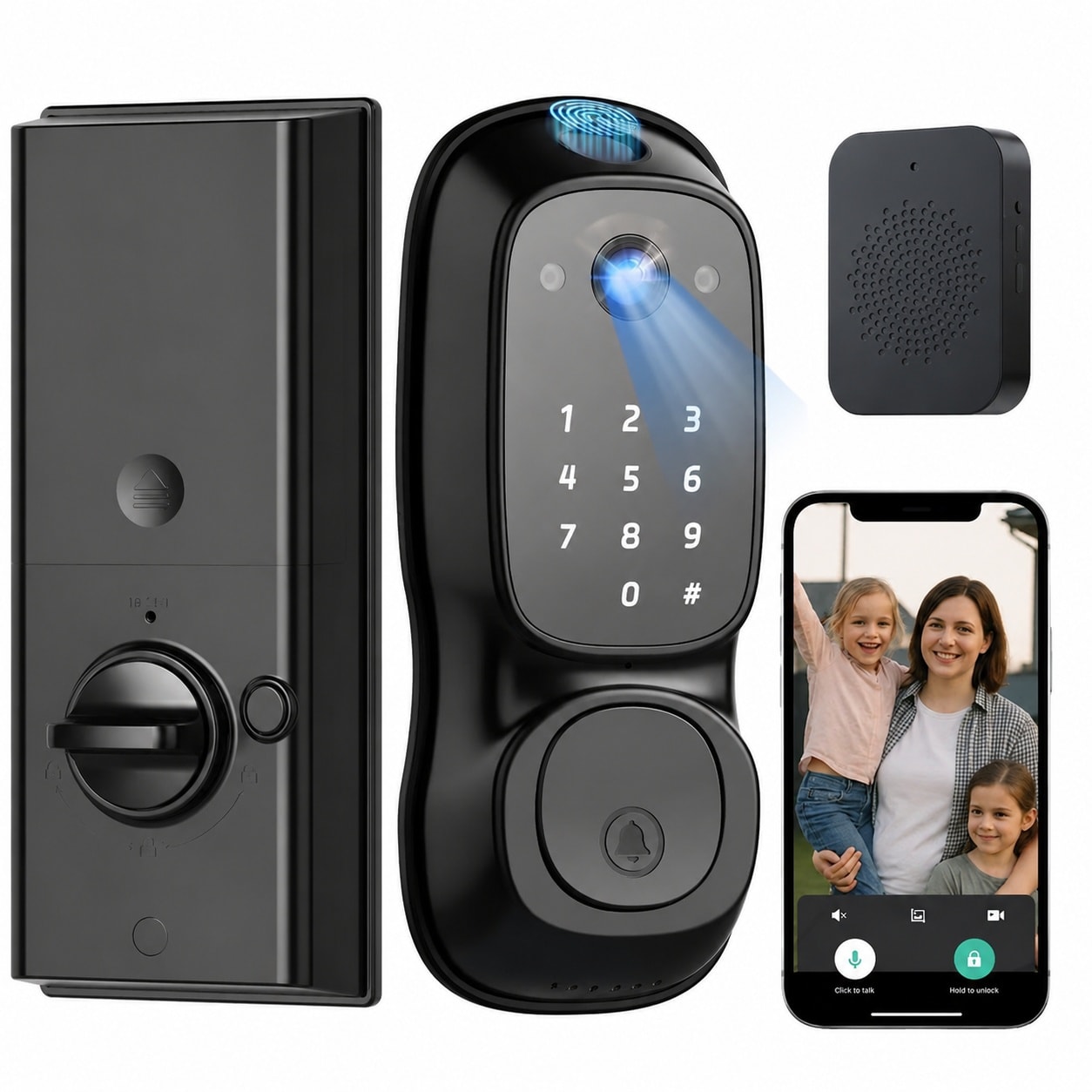 Justincity  Smart Door Lock Fingerprint Keyless Entry with Camera Doorbell Built in Wi Fi Deadbolt for Front Door Two Way Audio App Control Auto