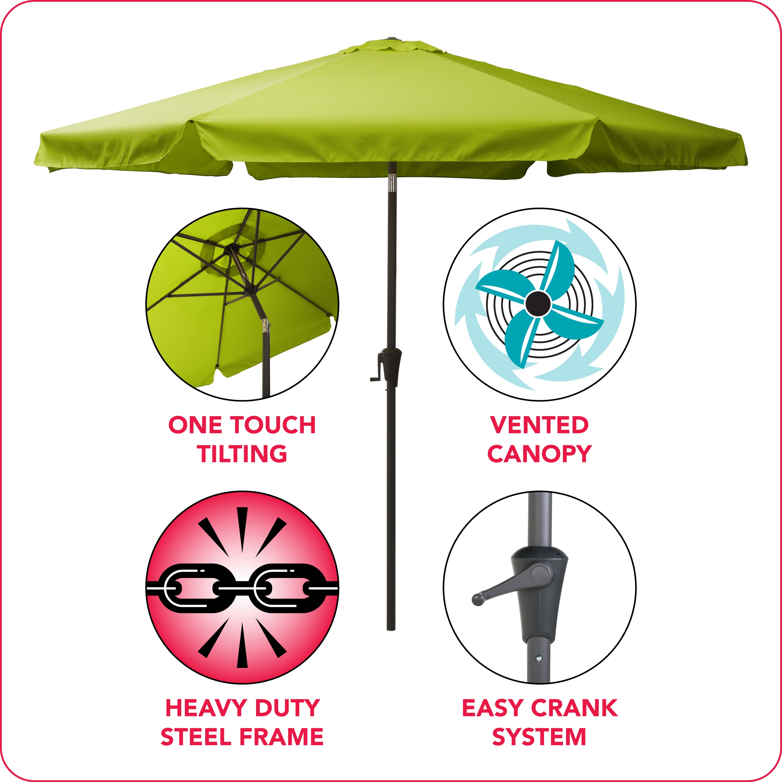 CorLiving 10-ft Solid/Lime Green Push-button Tilt Market Patio Umbrella ...