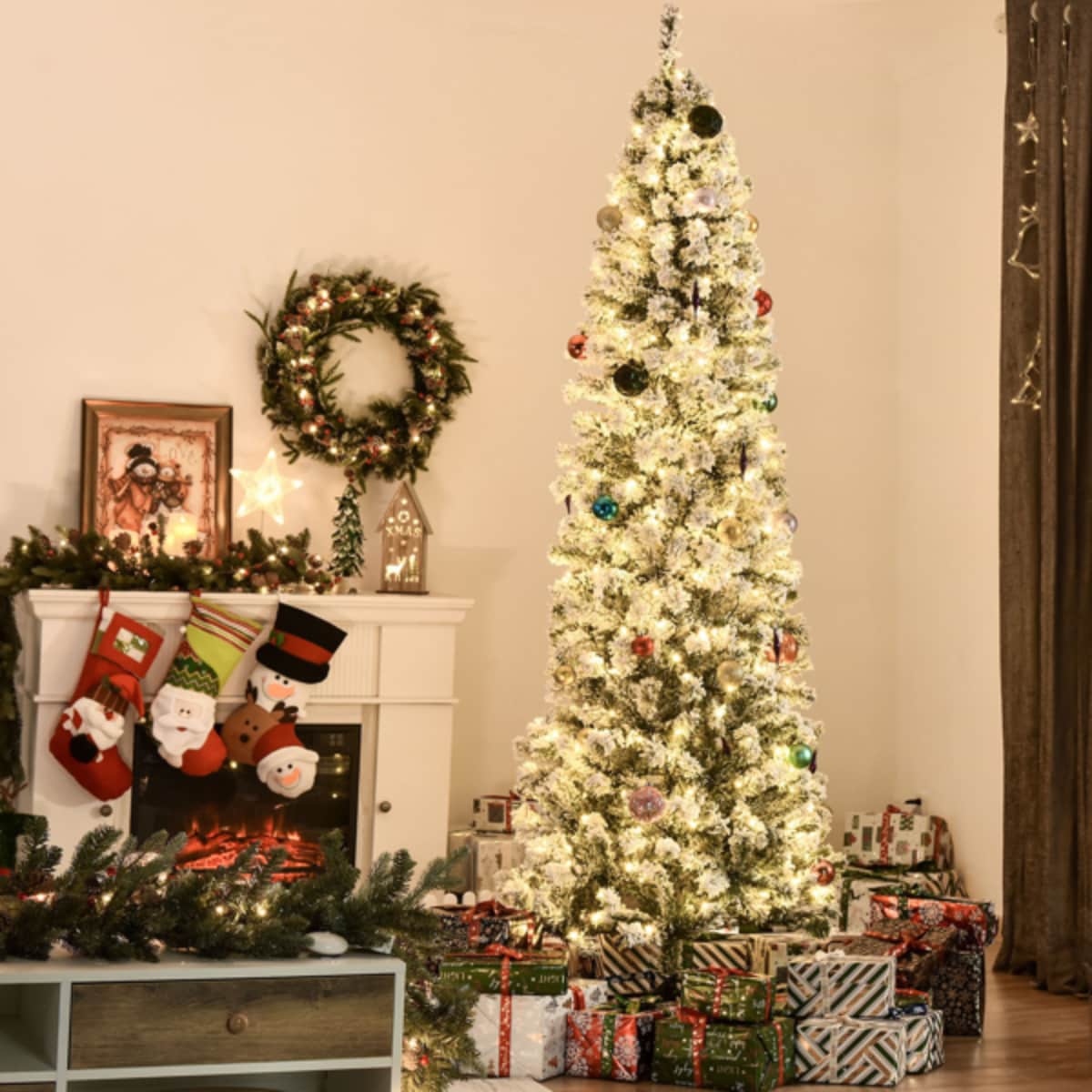 Zyerch 7.5FT Green White Snow Flocked Artificial Christmas Tree 350 ...