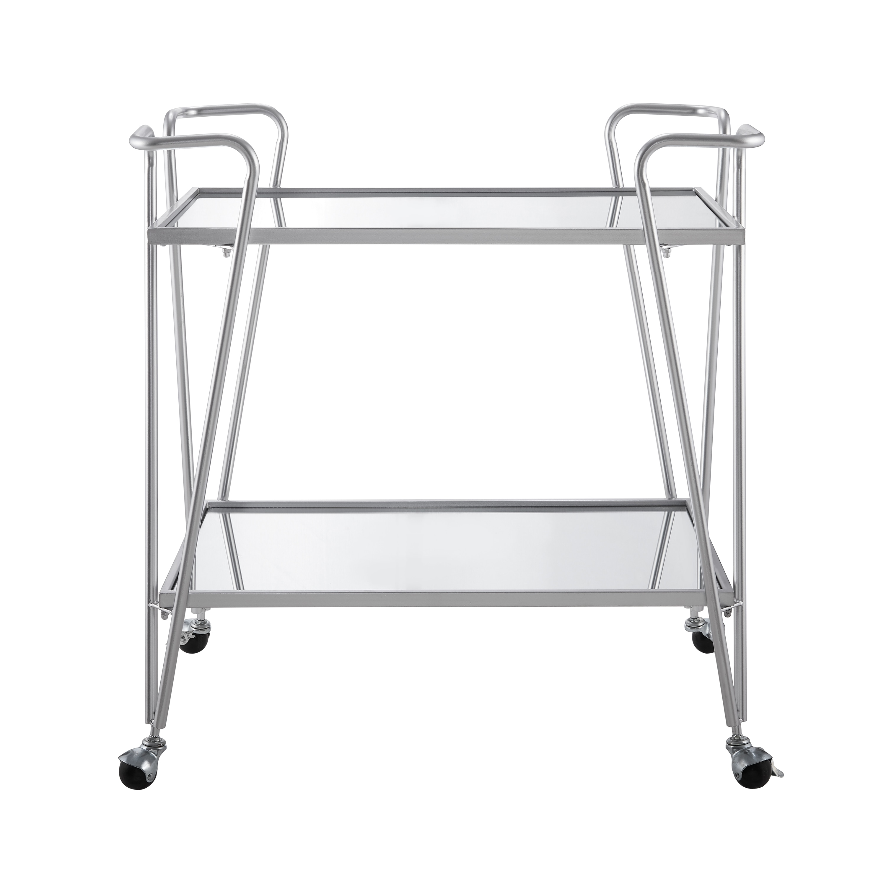 Mid-Century Modern Silver Mirrored Rectangular Bar Cart with Storage