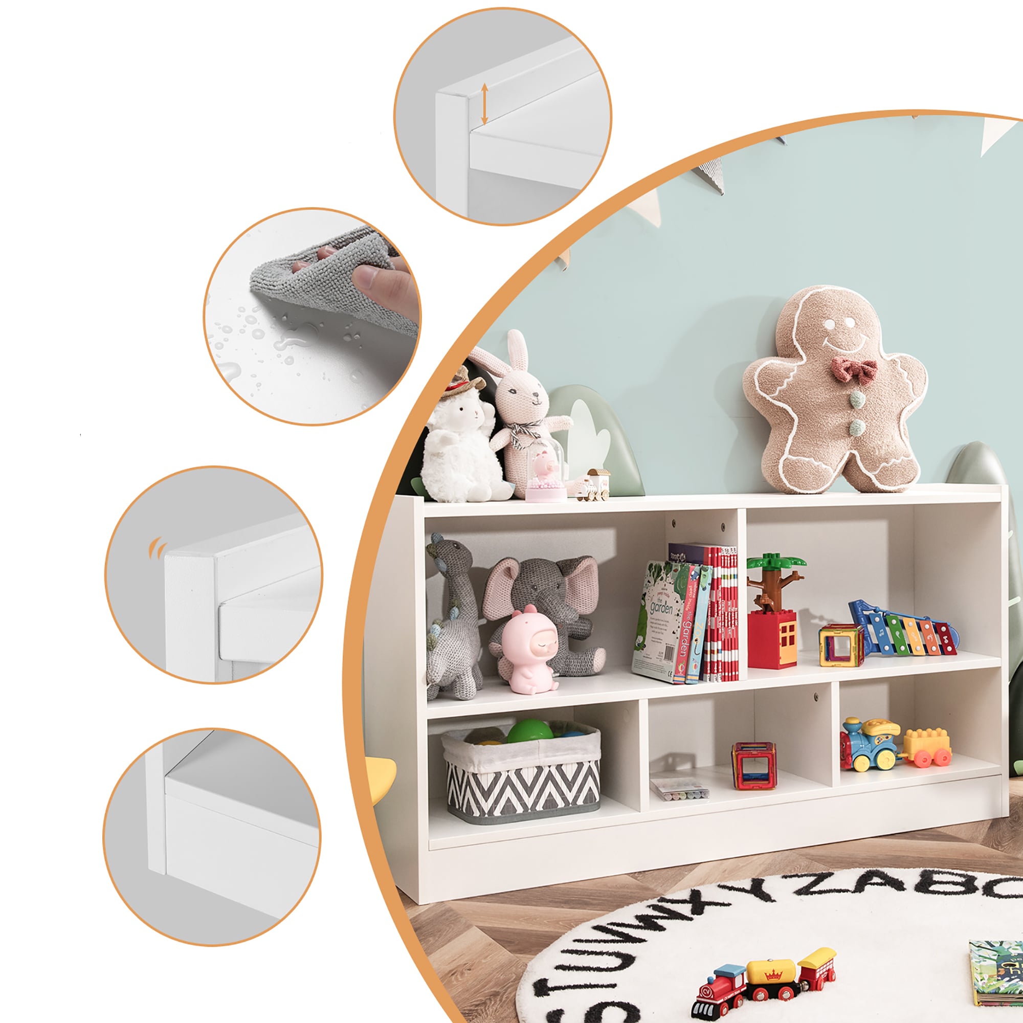White Wood Kids 5-Cube Toy Storage Cabinet
