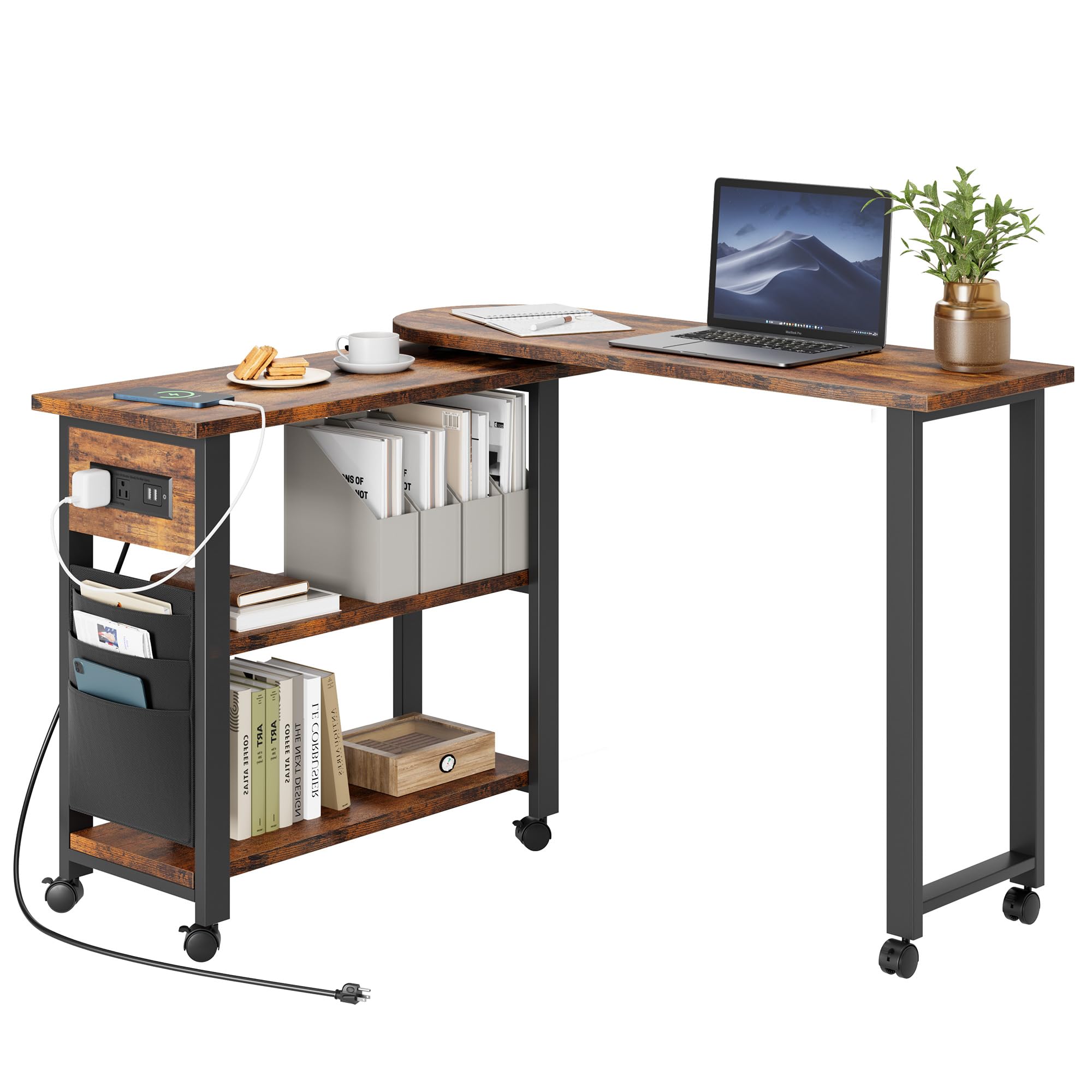 IdealHouse Rotating Swivel Side Table with Charging Station and Extra ...