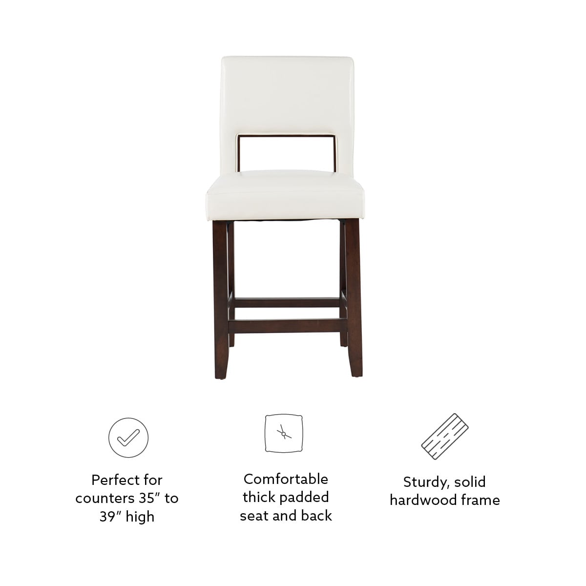 Elegant Vega 24" Espresso Finish Counter Stool with White Faux Leather