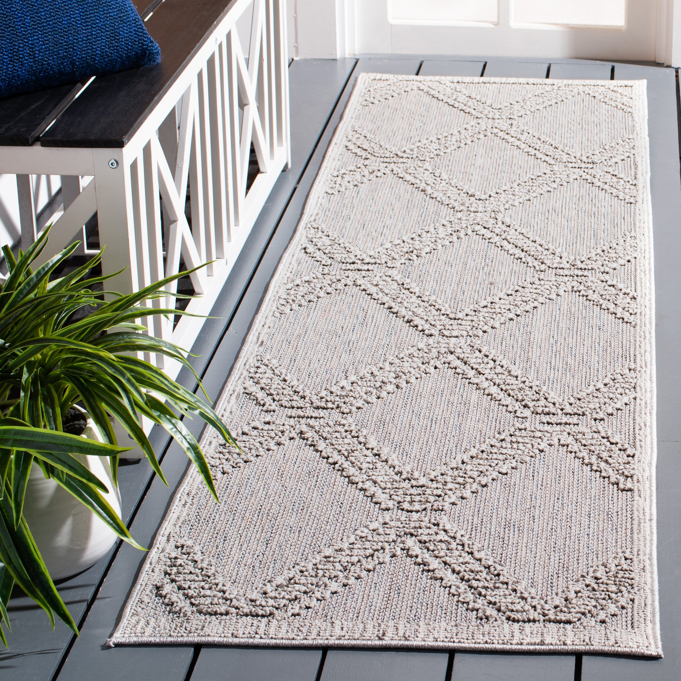 Safavieh GLB226F-28 Global 2 x 8 (ft) Synthetic Gray/Light Gray Rectangular Indoor/Outdoor Trellis Moroccan Runner rug