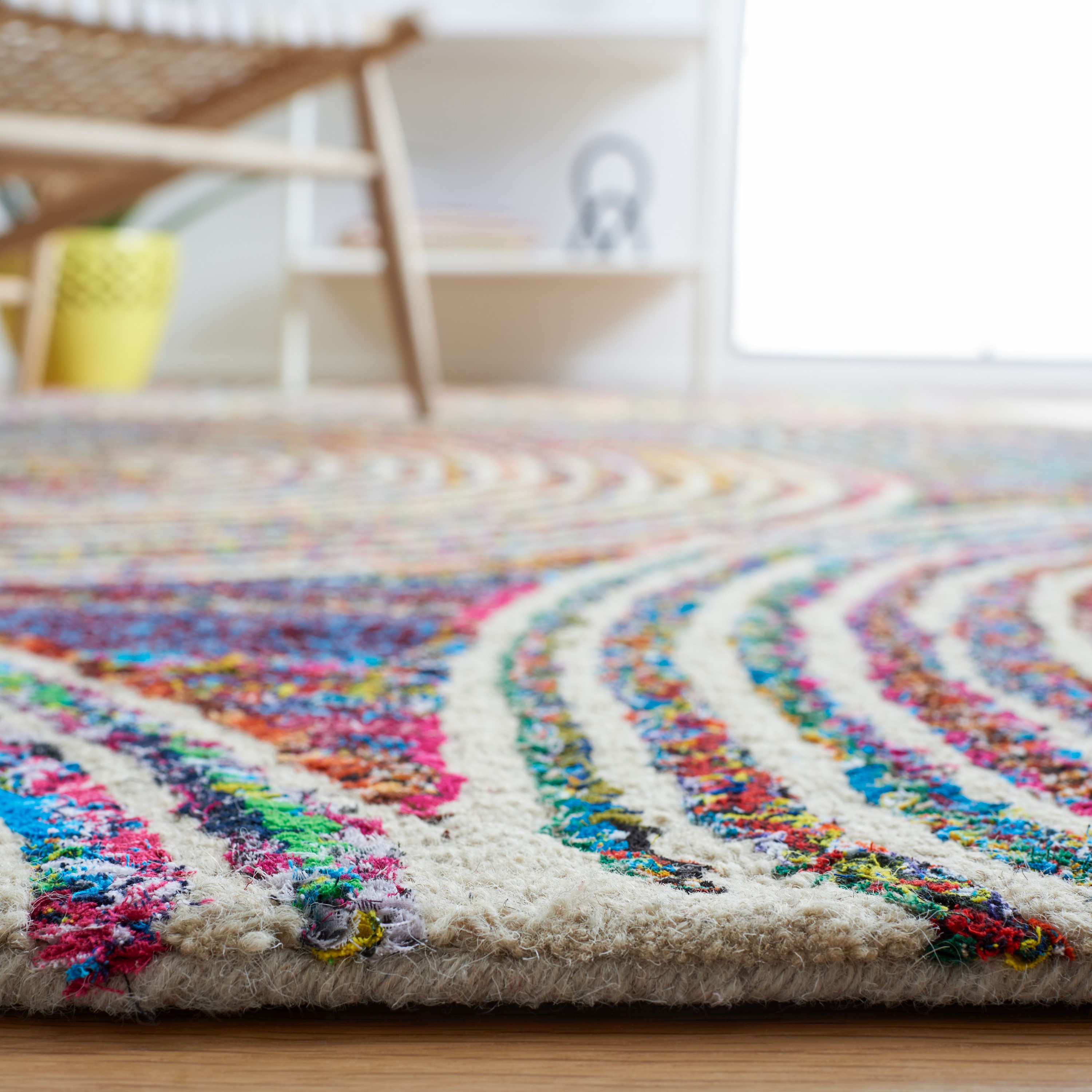 Hand-Tufted Multicolor Wool and Cotton Rectangular Rug