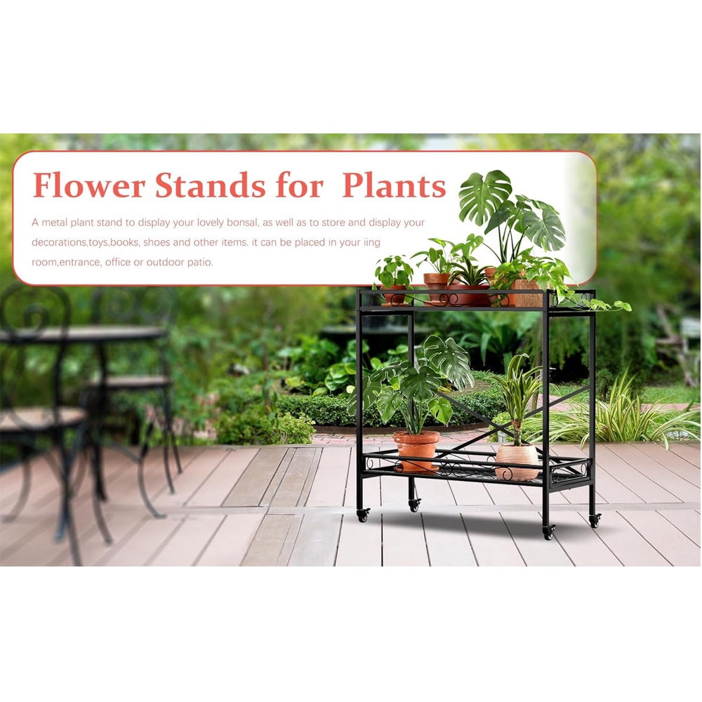 Zhongma 2 Tier Sturdy Metal Plant Stand with Wheels Heavy Duty 440