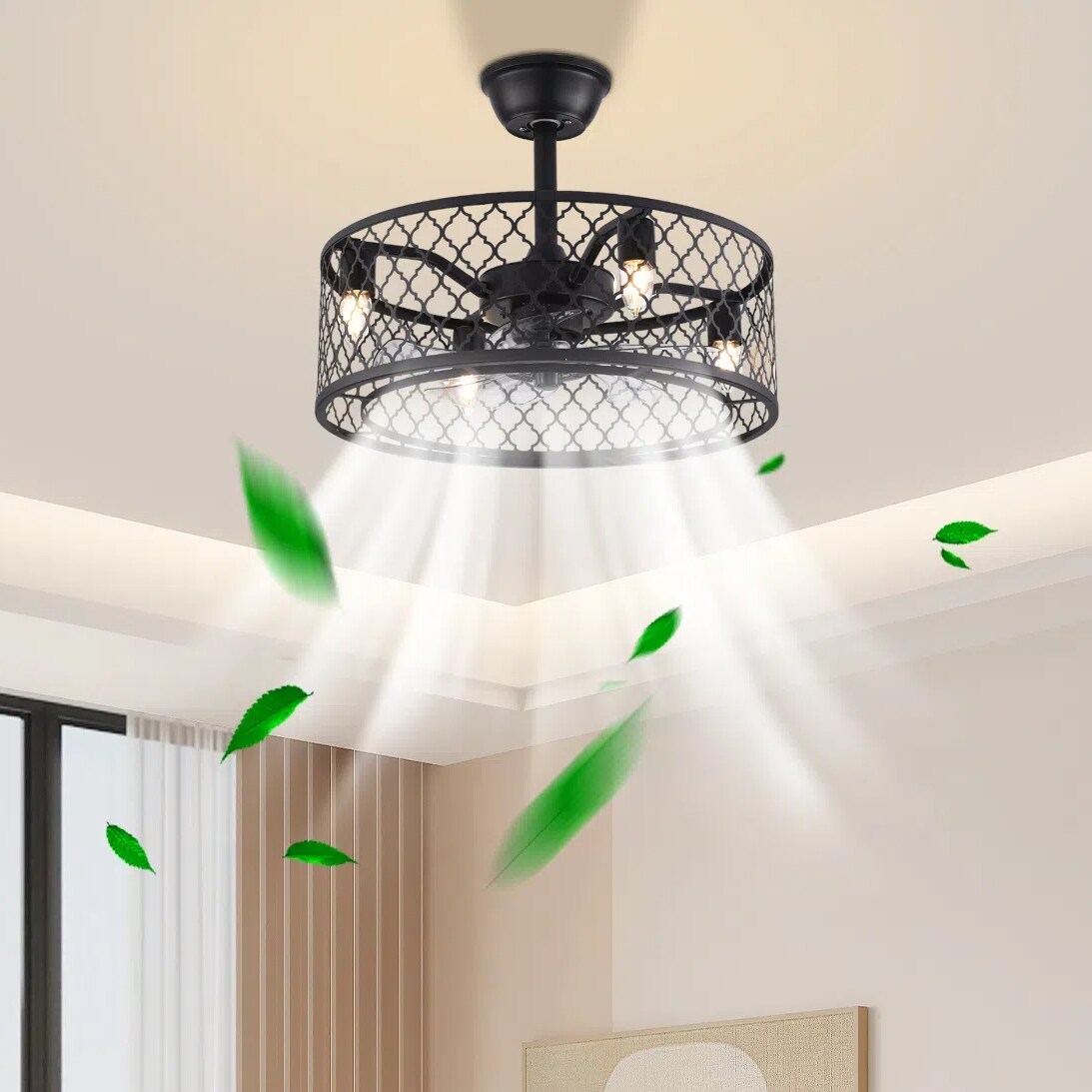 Oukaning HG-HCX-1237 20-in Industrial Style Matte Black Metal with ABS Blades Fandelier Ceiling Fan Light Kit Compatible - Remote Included ( 5 -Blade )