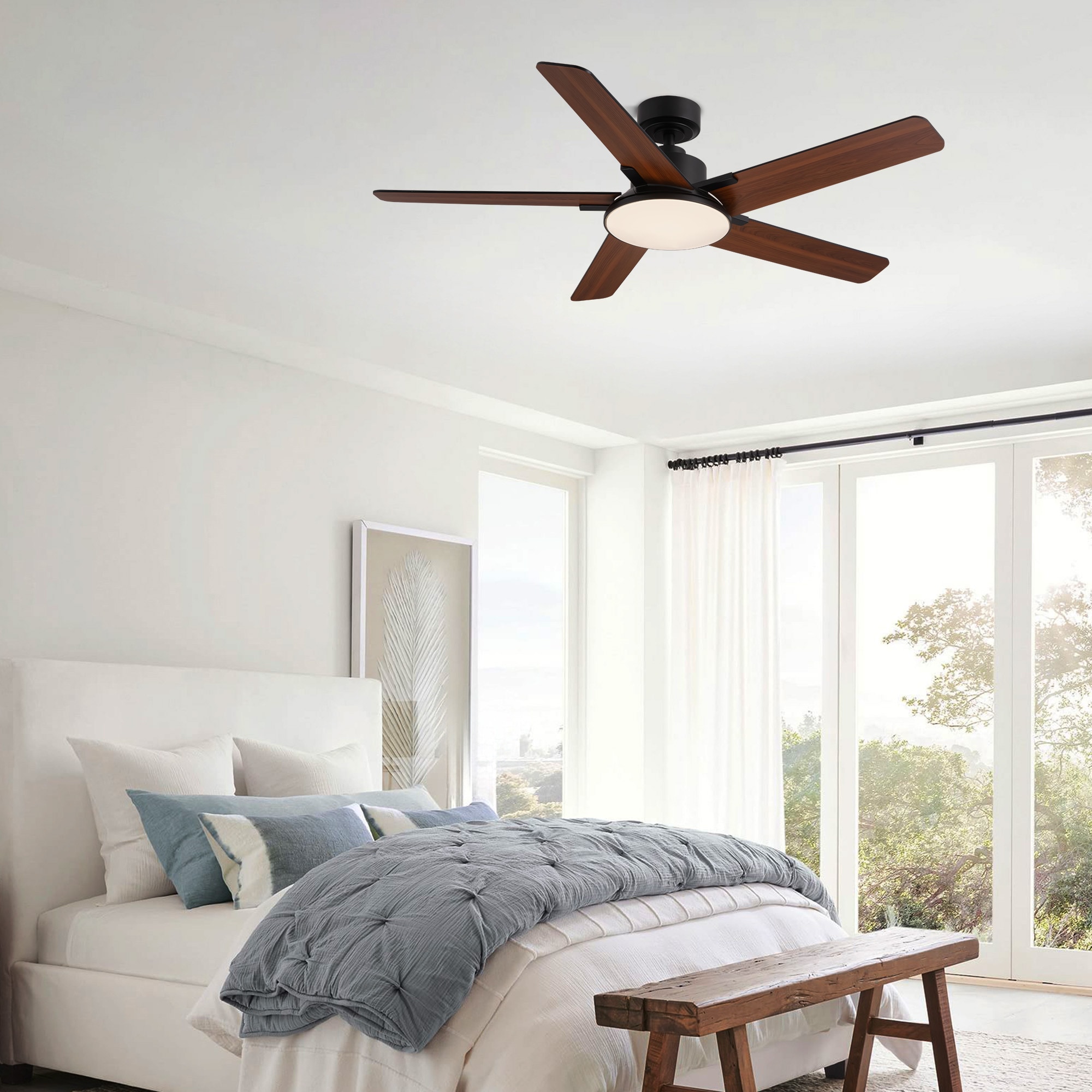 SILJOY WY-009D-52-01 52-in Black Ceiling Fan with Light and Remote Control Include(5 Blades)