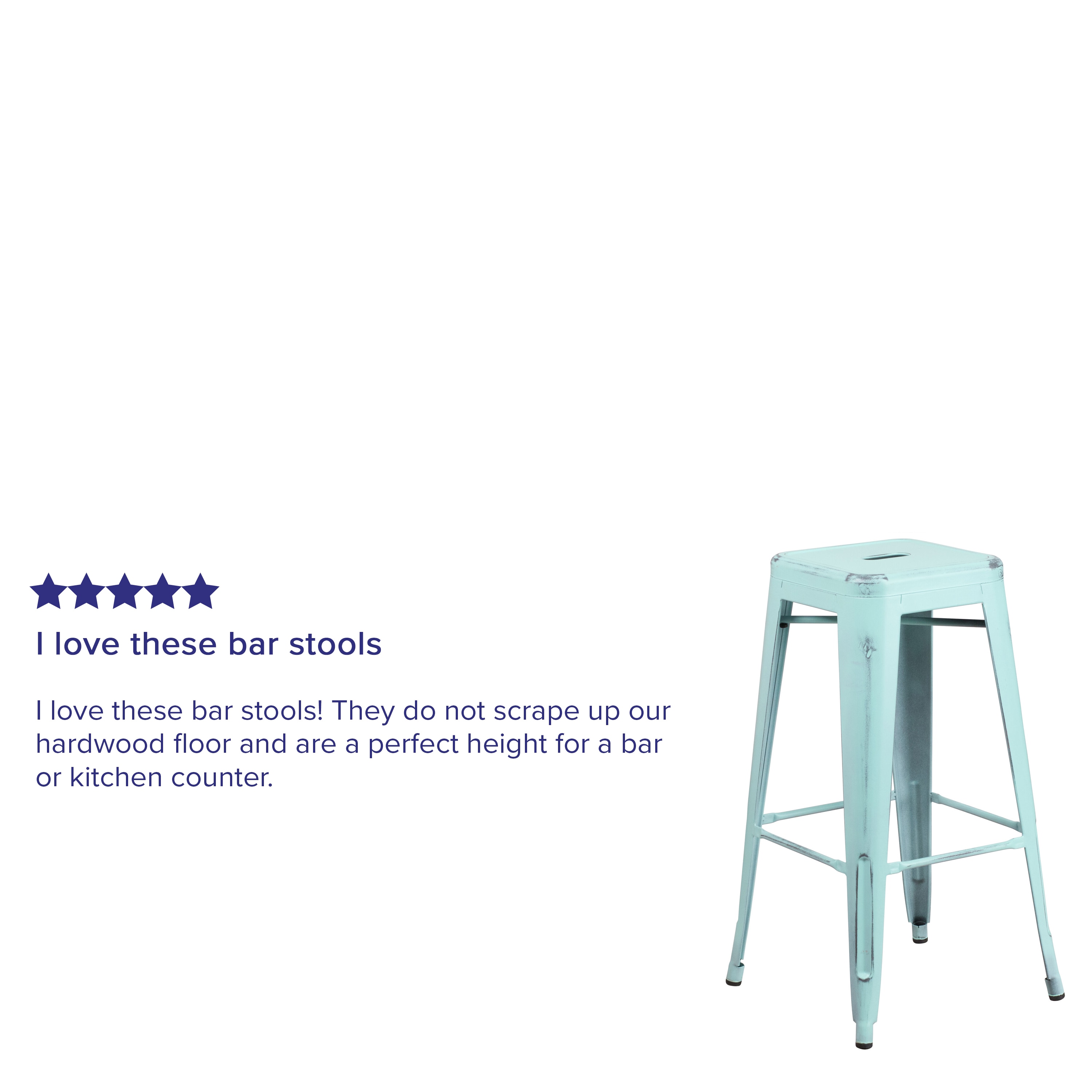 30" Distressed Green-Blue Metal Backless Bar Stool