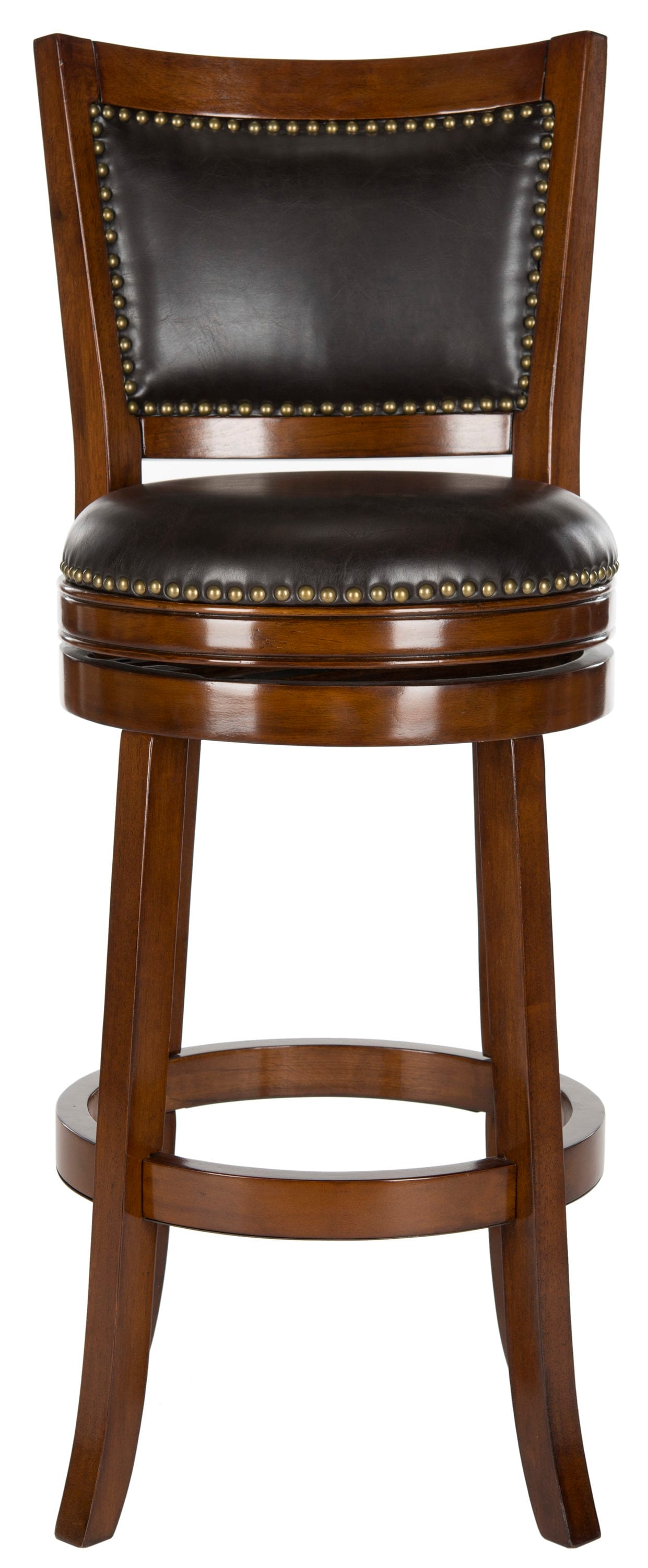 Safavieh FOX7012D Lazzaro Walnut/Brown Seat 29.0-Inches H Bar height Round seat Upholstered Swivel Wood Bar Stool