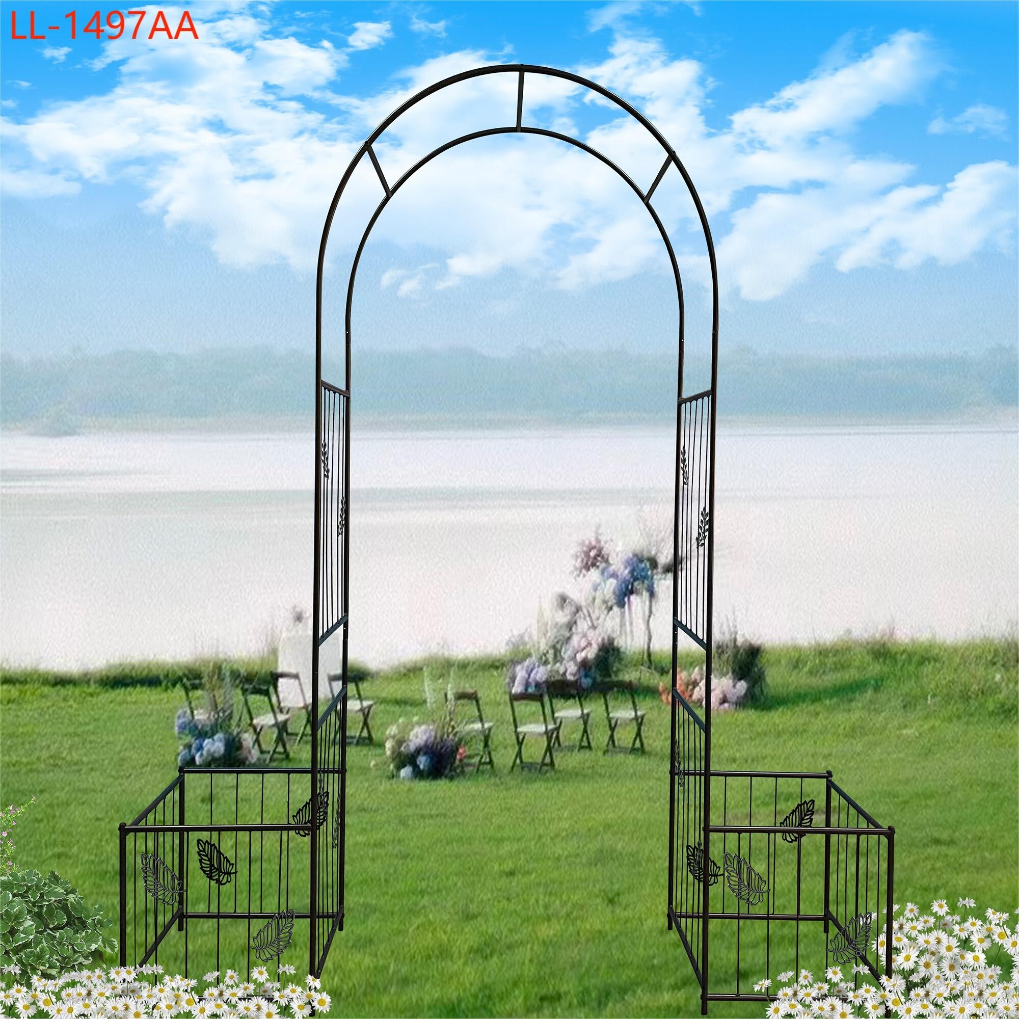 Yiekholo LL-1497AA 79.92-Inches W x 87-Inches H Black Iron Traditional Garden Trellis For Climbing Plants For Cucumbers For Roses